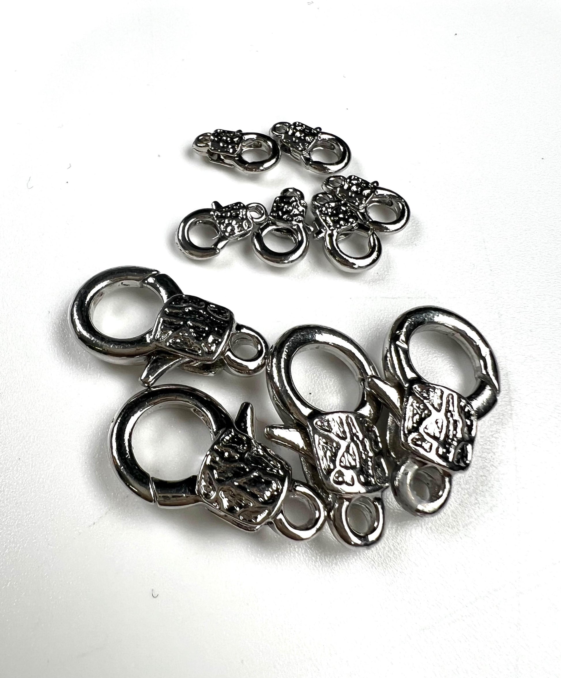 Fancy lobster claw clasp, both side art decorated 13x23mm Rhodium Silver Lobster Clasp, high quality, heavy duty, anti tarnish 1 Pc or bulk