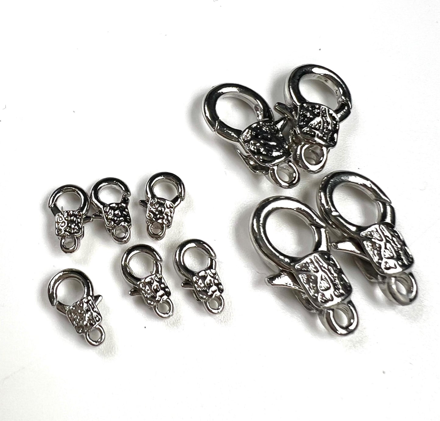 Fancy lobster claw clasp, both side art decorated 13x23mm Rhodium Silver Lobster Clasp, high quality, heavy duty, anti tarnish 1 Pc or bulk
