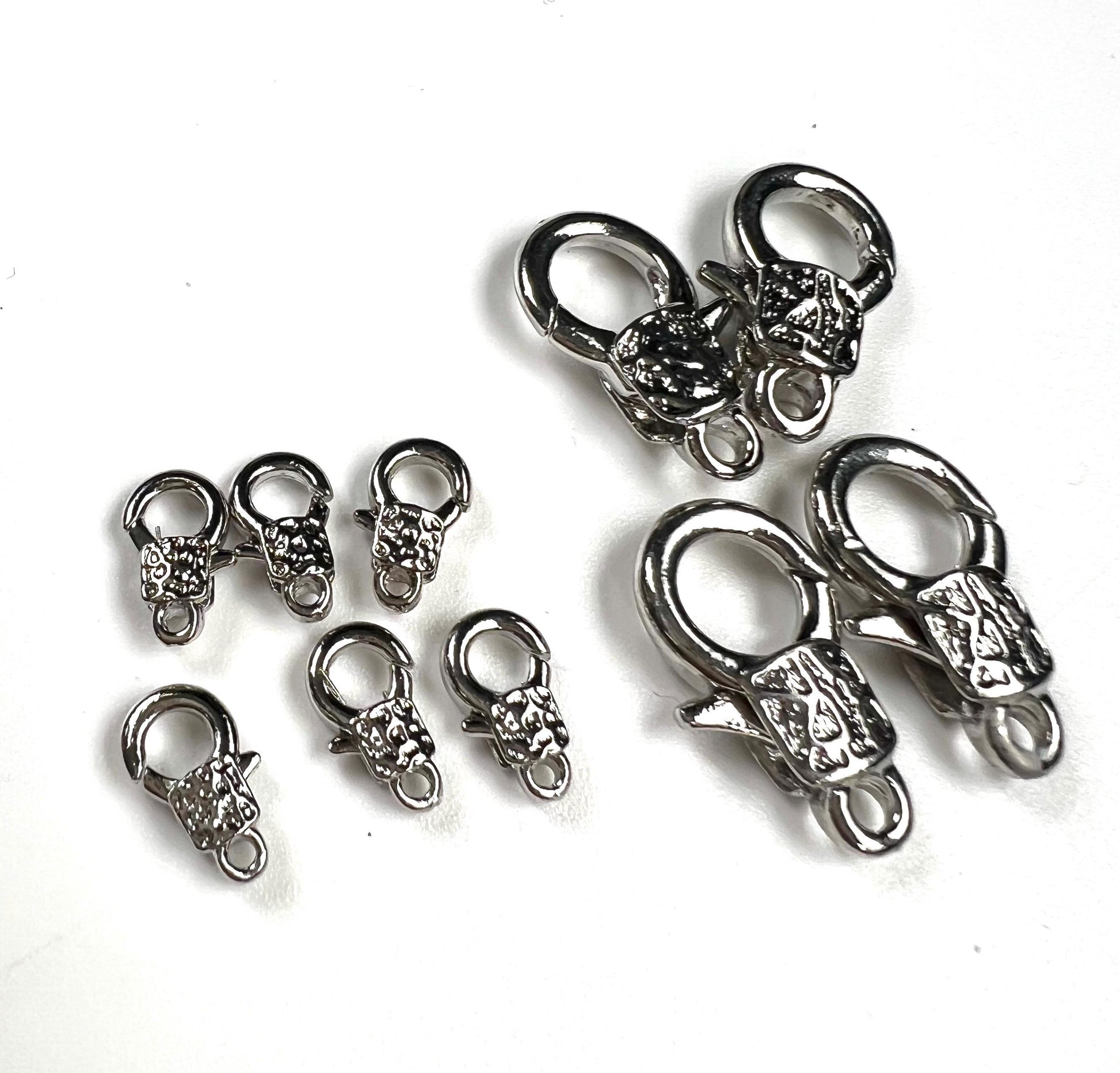 Fancy lobster claw clasp, both side art decorated 13x23mm Rhodium Silver Lobster Clasp, high quality, heavy duty, anti tarnish 1 Pc or bulk