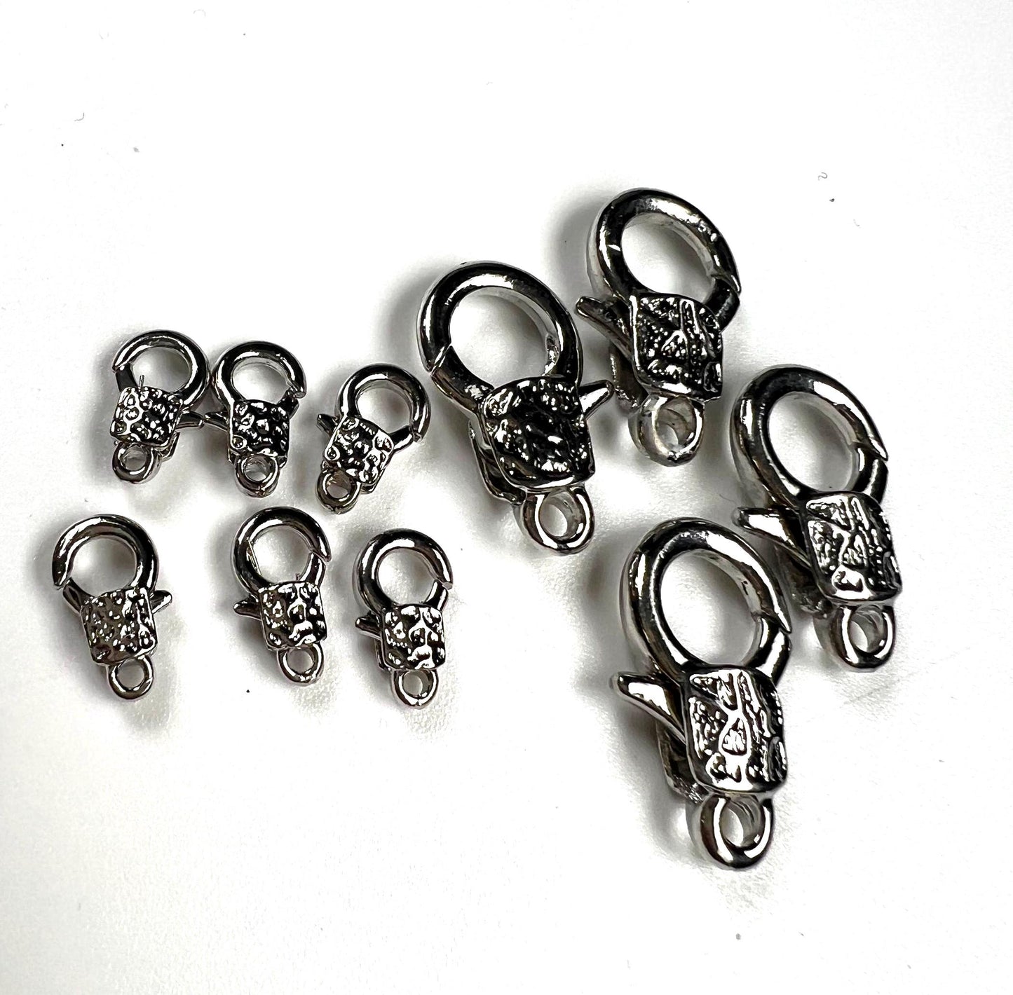 Fancy lobster claw clasp, both side art decorated 13x23mm Rhodium Silver Lobster Clasp, high quality, heavy duty, anti tarnish 1 Pc or bulk