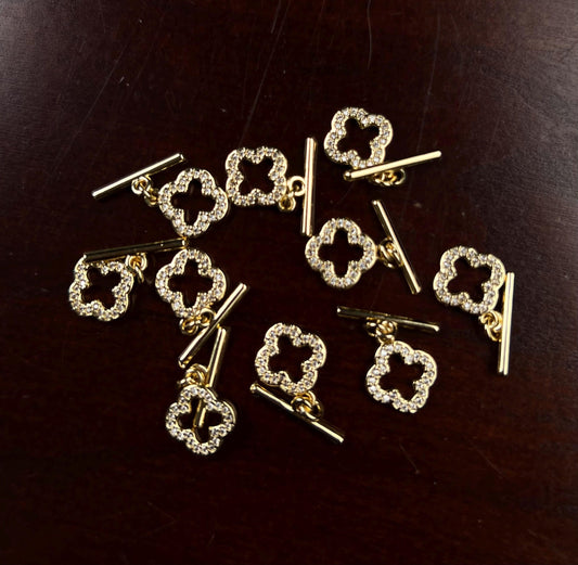 18k gold vermeil cubic zirconia CZ diamonds setting Fancy flower toggle clasp elegant jewelry making clasp