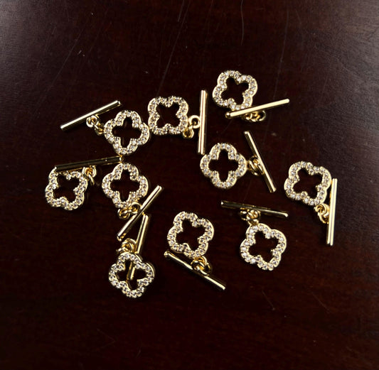 18k gold vermeil cubic zirconia CZ diamonds setting Fancy flower toggle clasp elegant jewelry making clasp