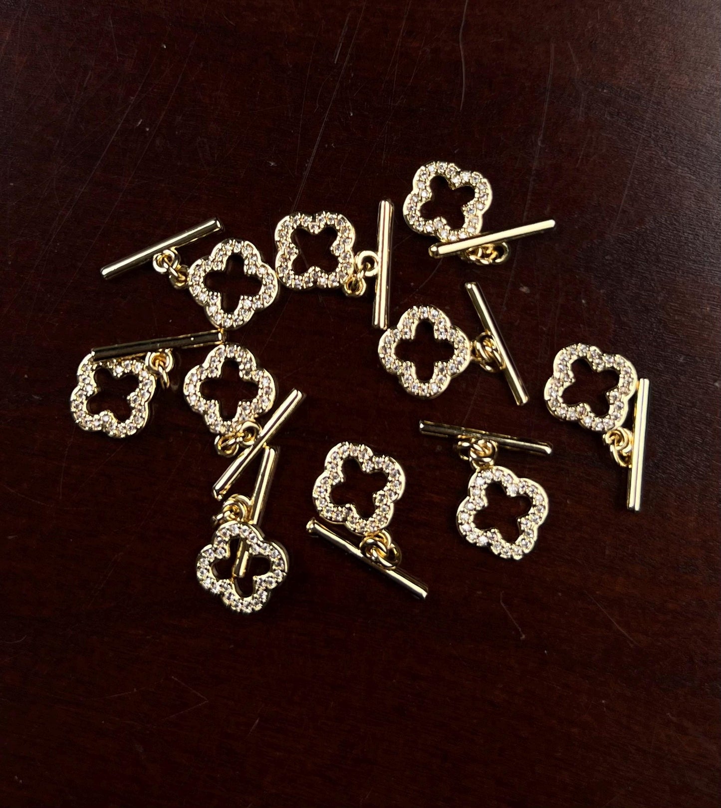 18k gold vermeil cubic zirconia CZ diamonds setting Fancy flower toggle clasp elegant jewelry making clasp