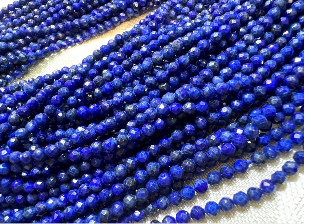 Lapis Lazuli 2mm Faceted Round Beads, Genuine Royal Blue Lapis Micro Faceted Round Beads Jewelry Making 15" Strand