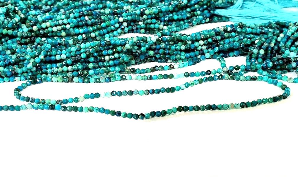 Natural Chrysocola 2mm Round Faceted Micro Diamond cut 12.5" Strand, Beautiful blue green AAA Quality quality jewelry making beads.