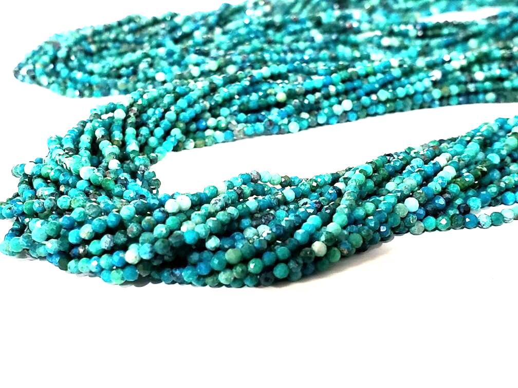Natural Chrysocola 2mm Round Faceted Micro Diamond cut 12.5" Strand, Beautiful blue green AAA Quality quality jewelry making beads.