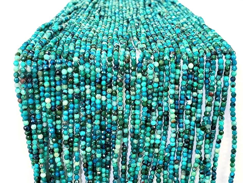 Natural Chrysocola 2mm Round Faceted Micro Diamond cut 12.5" Strand, Beautiful blue green AAA Quality quality jewelry making beads.