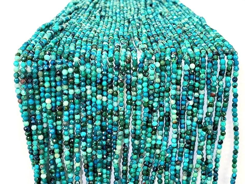 Natural Chrysocola 2mm Round Faceted Micro Diamond cut 12.5" Strand, Beautiful blue green AAA Quality quality jewelry making beads.