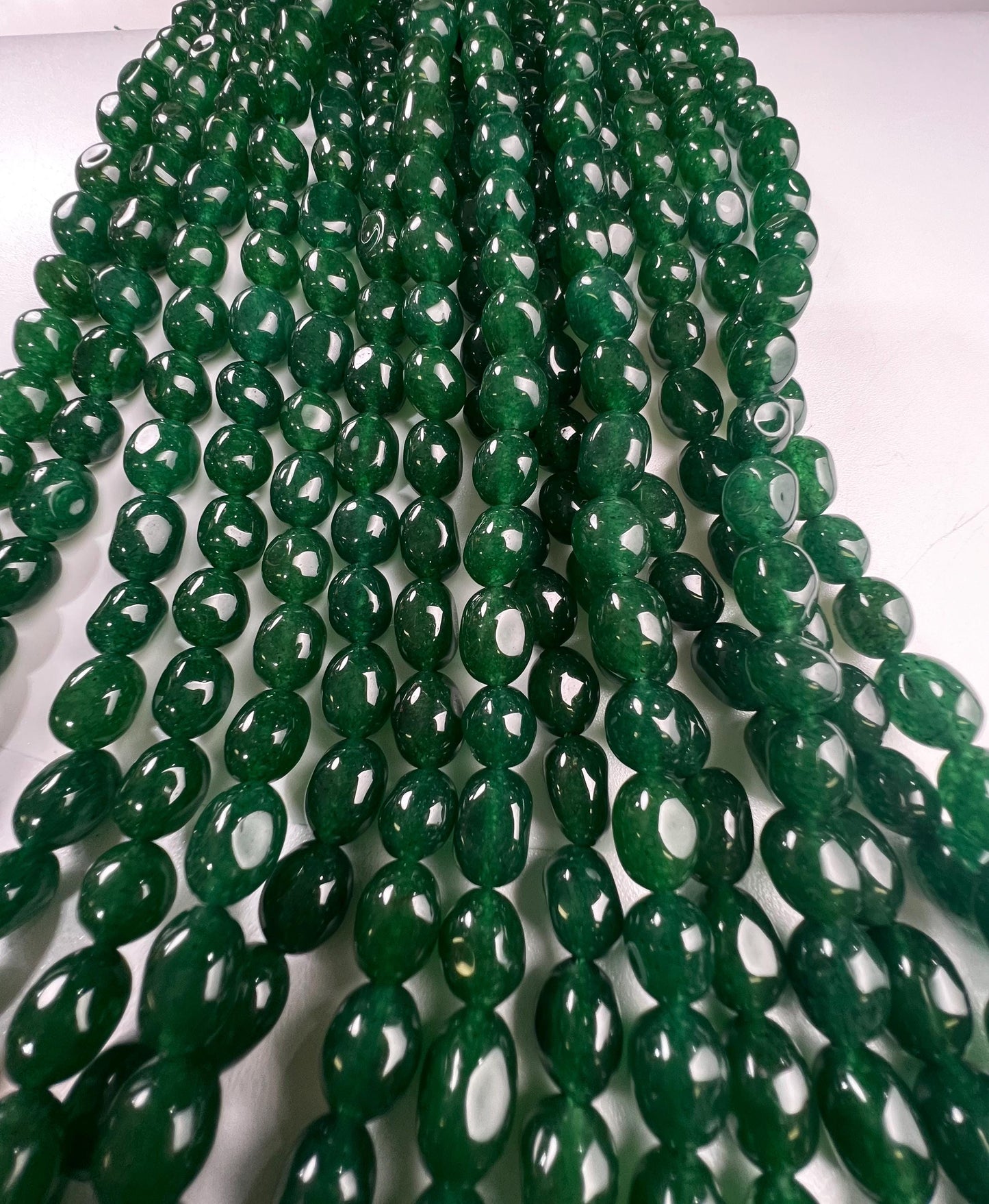 Dark green jade oval smooth 8x10mm beads for jewelry making 14” strand