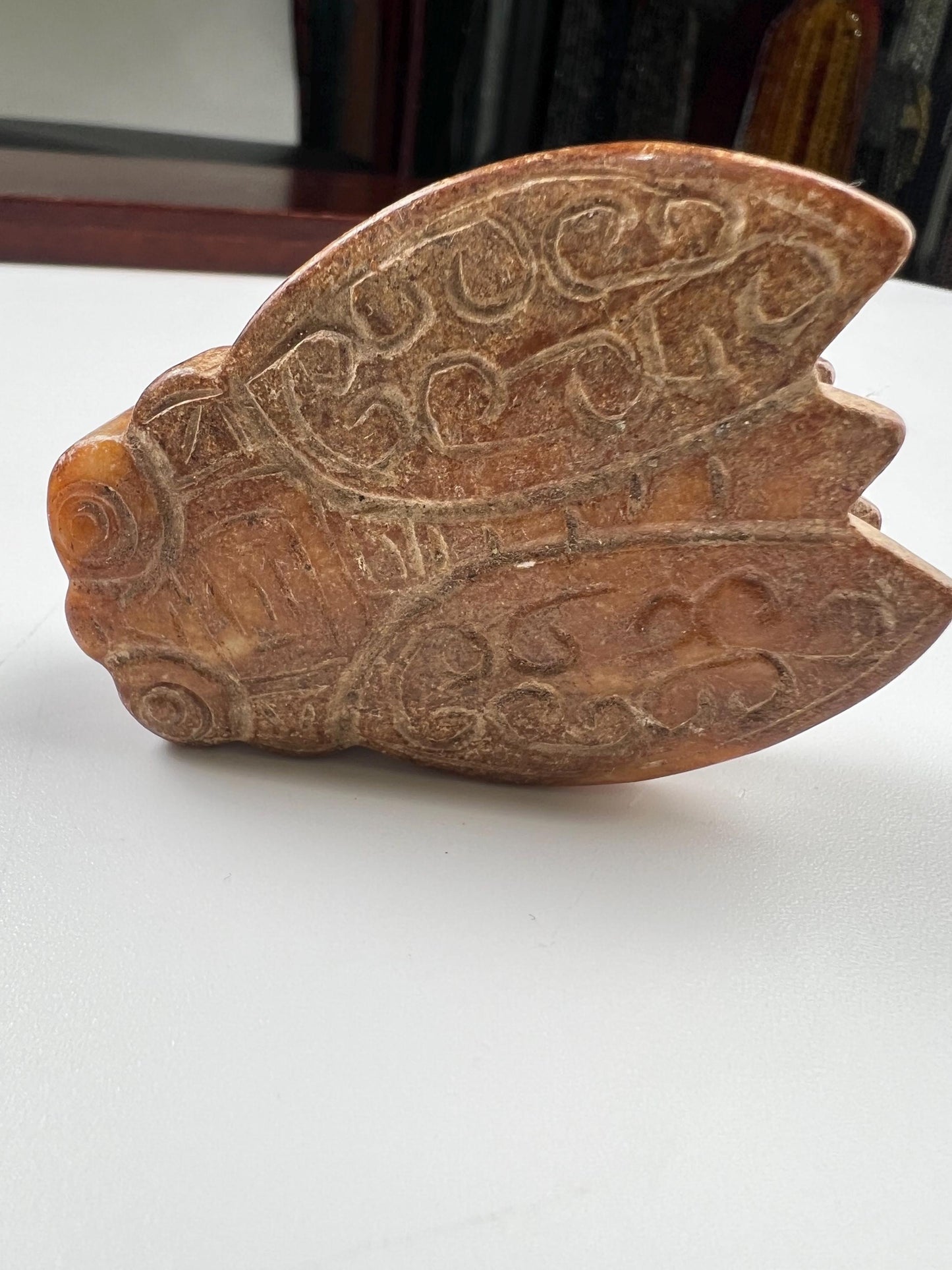 Vintage Natural Antique jade Handcrafted Sakata Bug Good luck pocket stone Mineral rebirth transformation piece