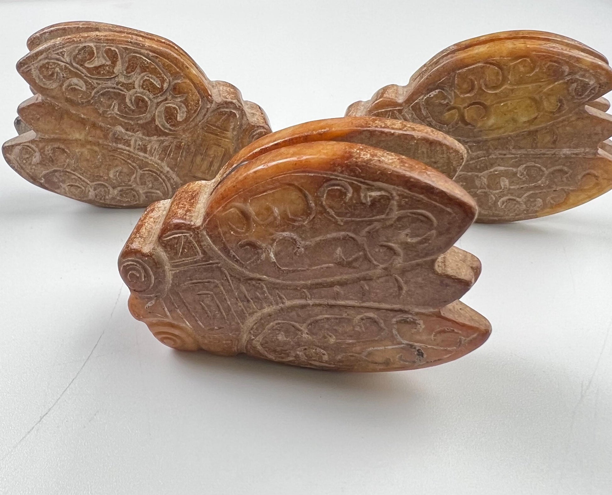 Vintage Natural Antique jade Handcrafted Sakata Bug Good luck pocket stone Mineral rebirth transformation piece