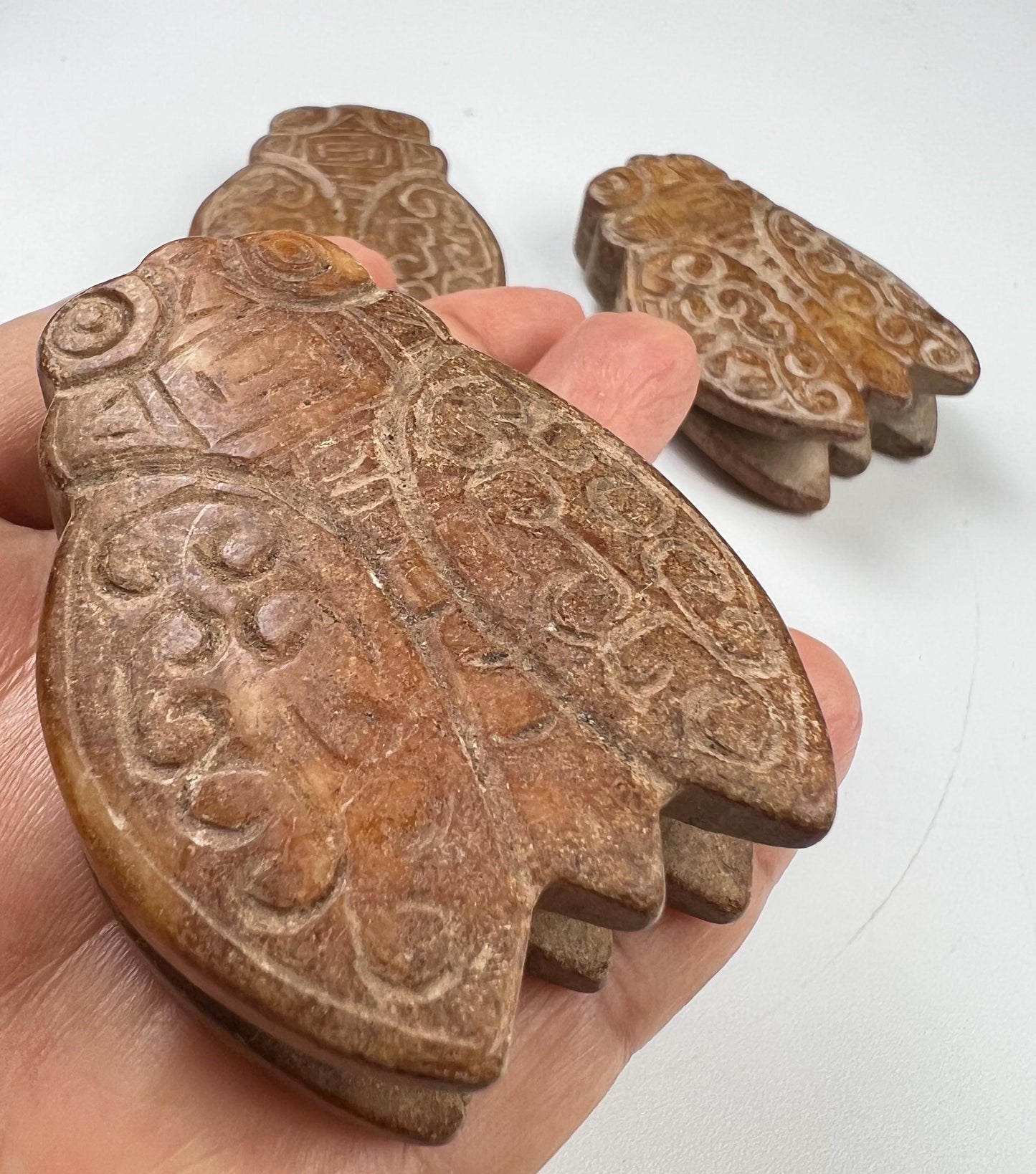 Vintage Natural Antique jade Handcrafted Sakata Bug Good luck pocket stone Mineral rebirth transformation piece