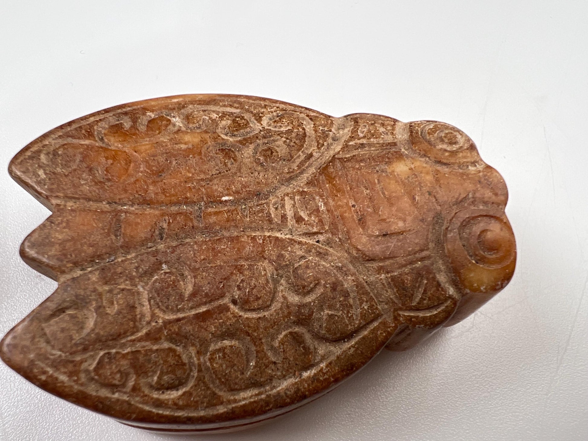 Vintage Natural Antique jade Handcrafted Sakata Bug Good luck pocket stone Mineral rebirth transformation piece