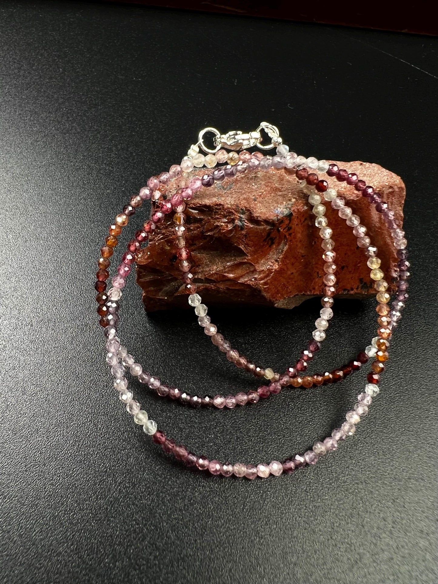 Natural Multi Spinel 2mm micro faceted AAA quality beaded handmade gemstone Necklace.