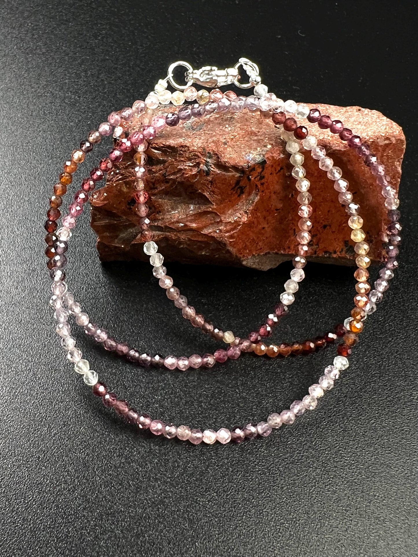 Natural Multi Spinel 2mm micro faceted AAA quality beaded handmade gemstone Necklace.