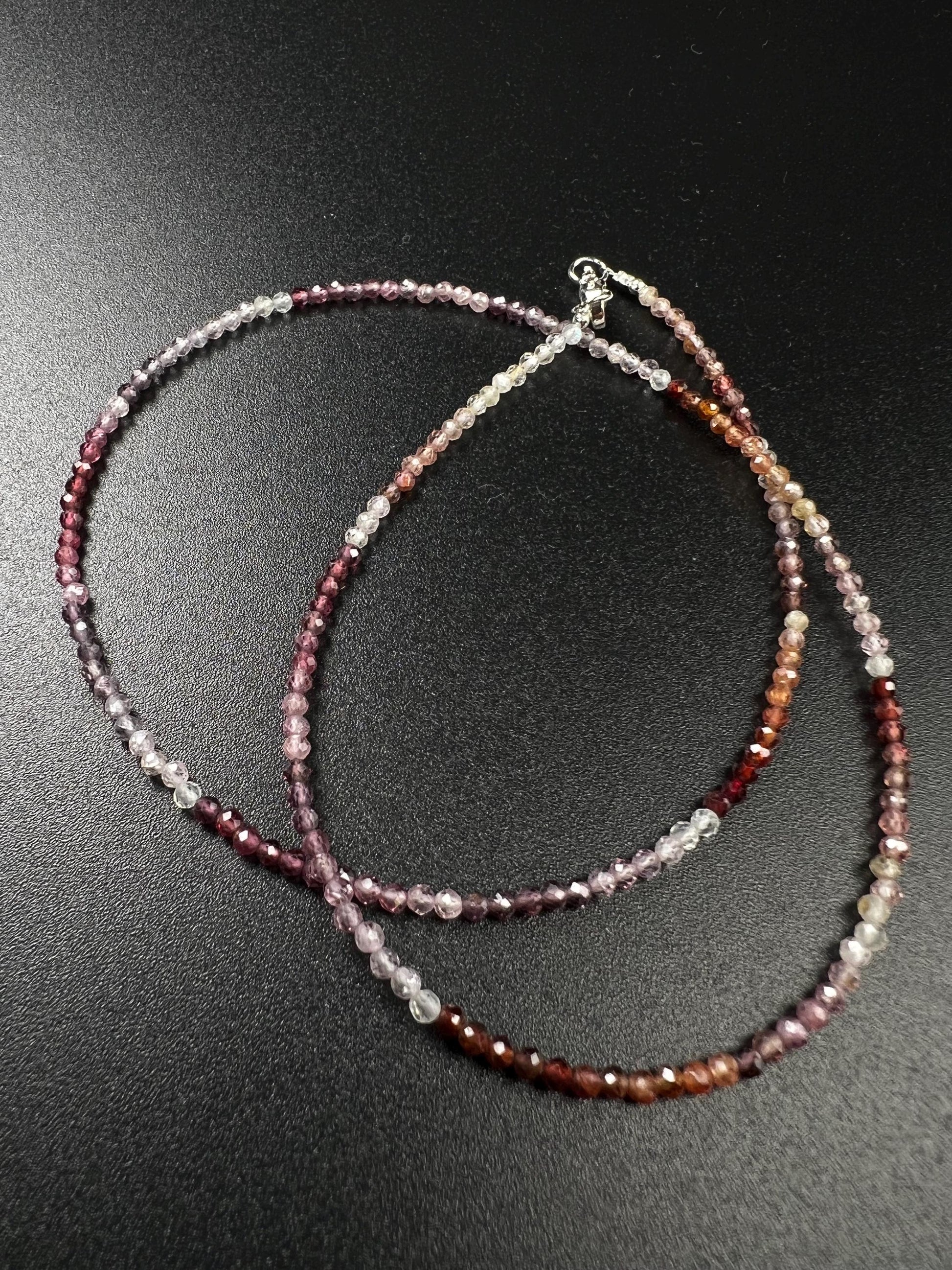 Natural Multi Spinel 2mm micro faceted AAA quality beaded handmade gemstone Necklace.