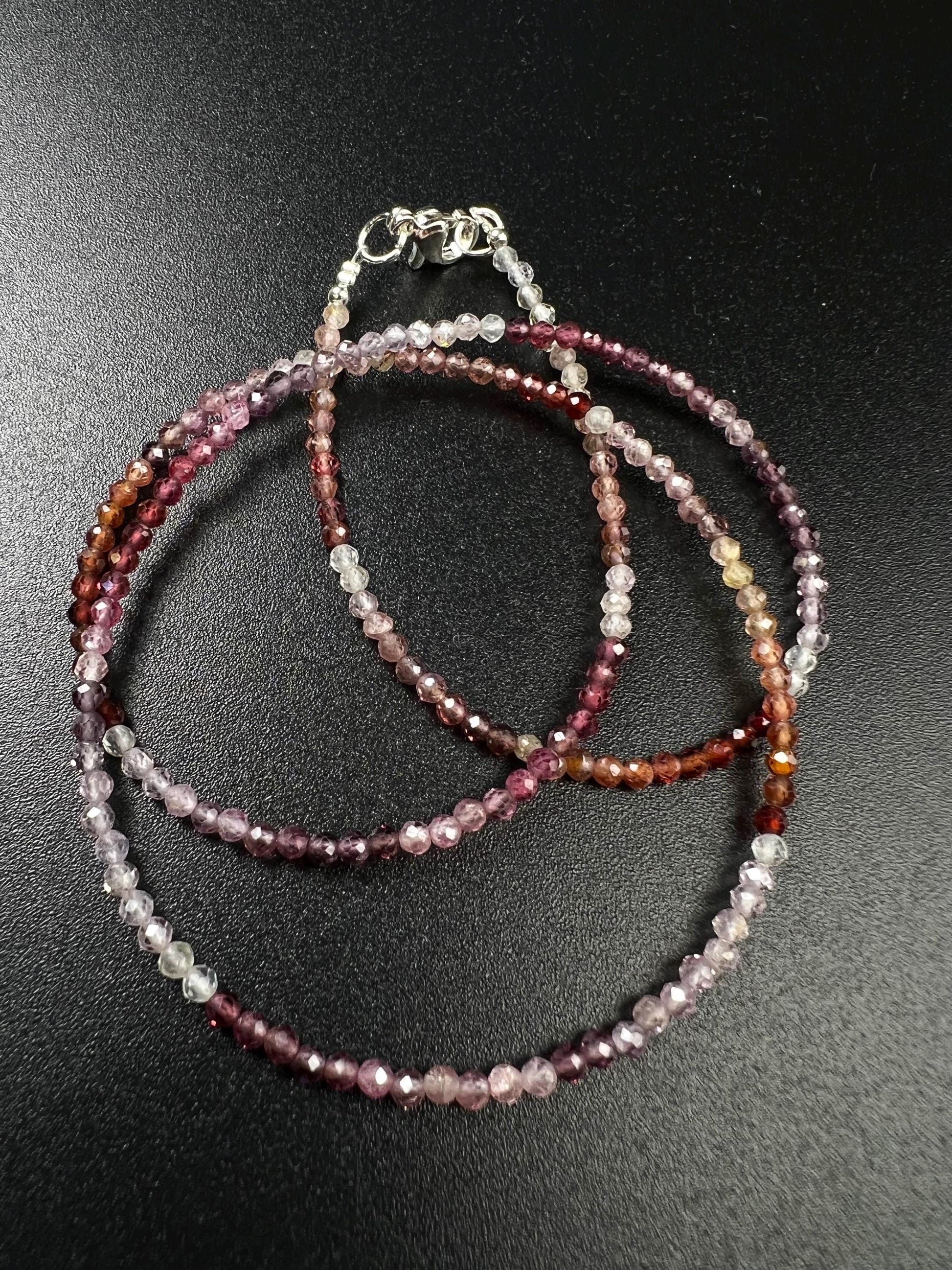 Natural Multi Spinel 2mm micro faceted AAA quality beaded handmade gemstone Necklace.
