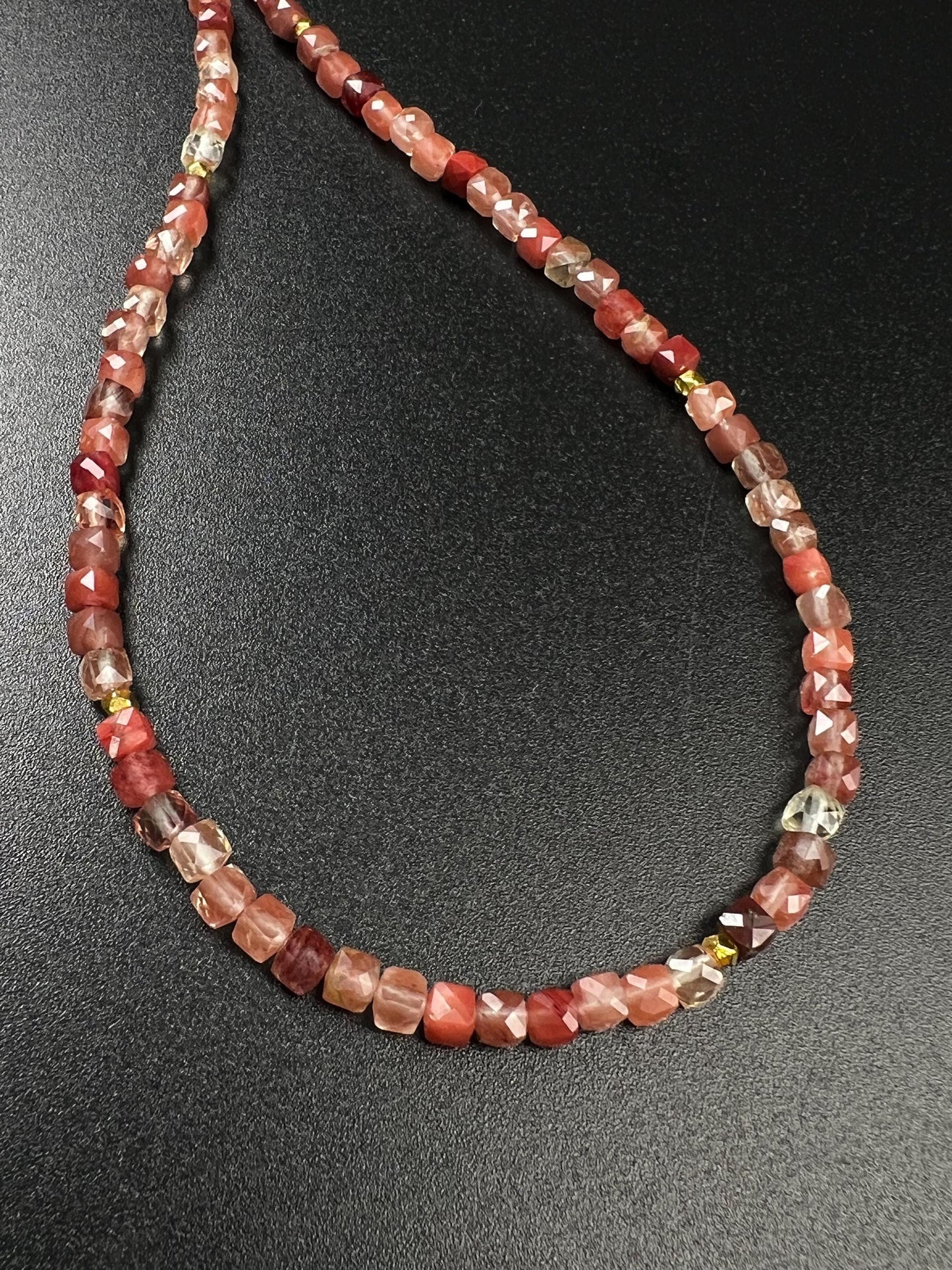 Natural Andesine Ombre peach 4 Faceted Square Cube shape gold vermeil Necklace Energy Chakra Yoga Gift.