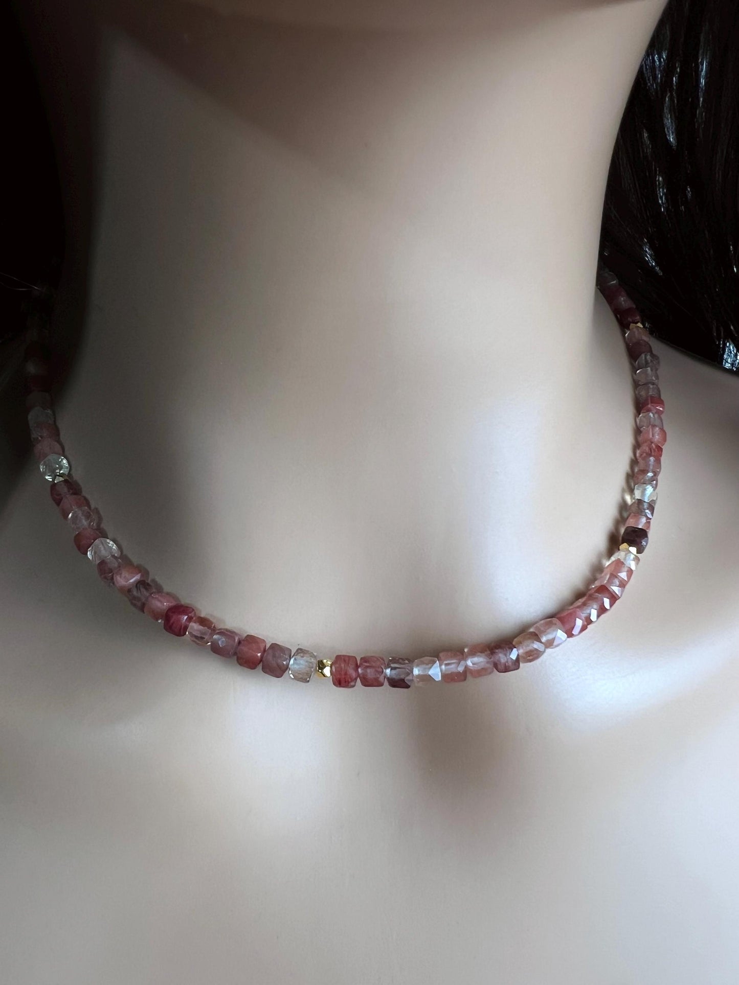 Natural Andesine Ombre peach 4 Faceted Square Cube shape gold vermeil Necklace Energy Chakra Yoga Gift.