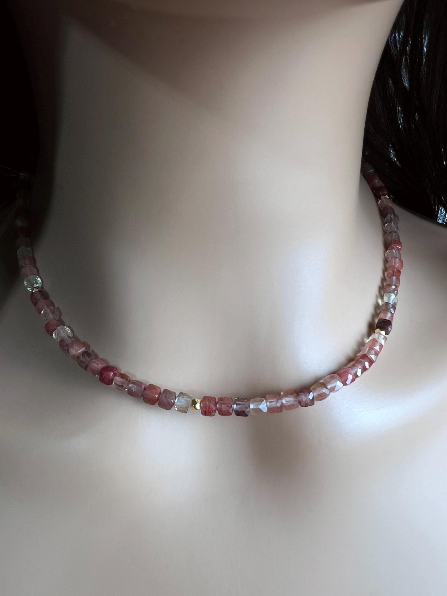 Natural Andesine Ombre peach 4 Faceted Square Cube shape gold vermeil Necklace Energy Chakra Yoga Gift.