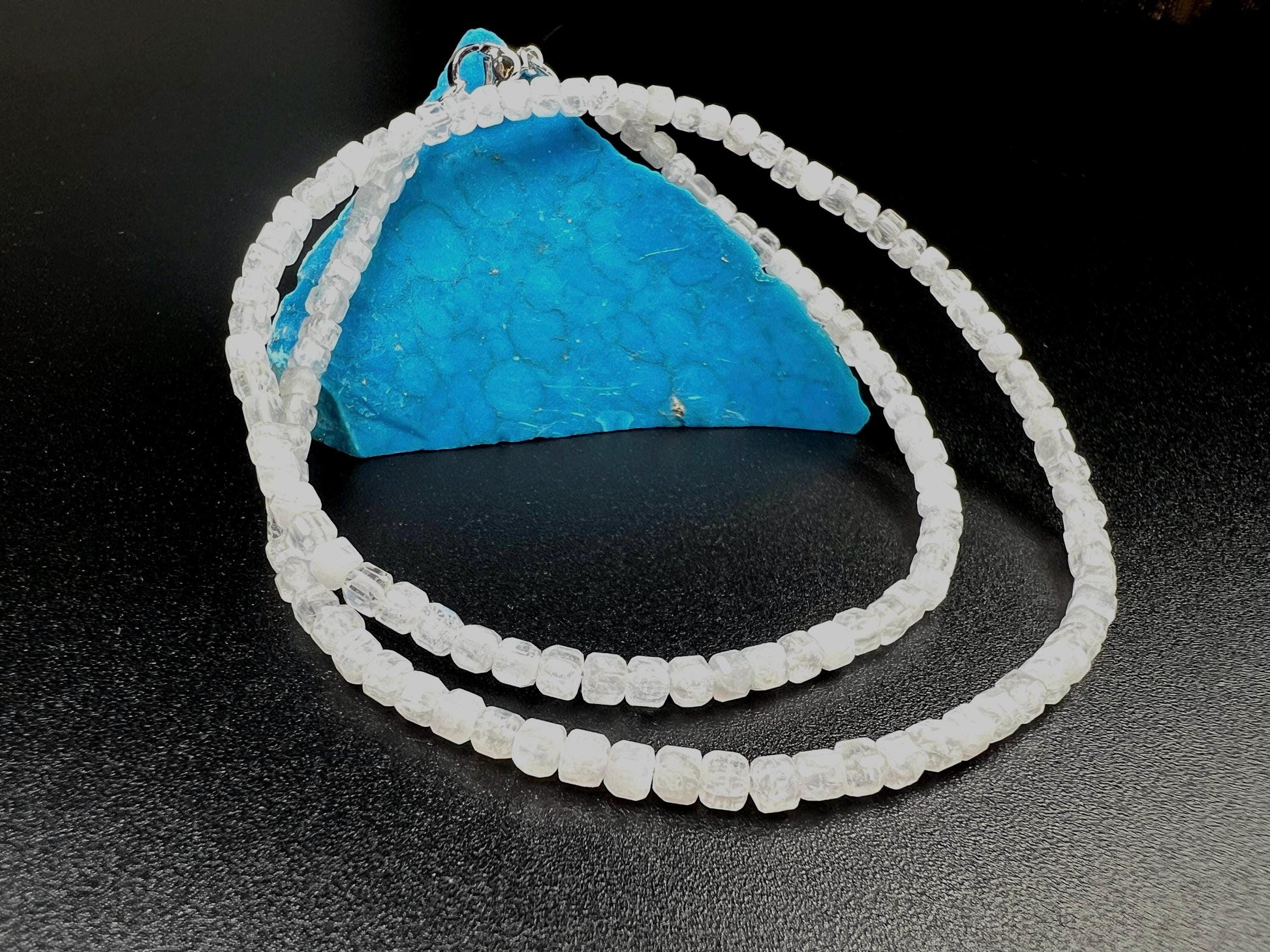 Natural Moonstone square Cube Silver white Necklace for Man and woman, minimalist chakra healing gift