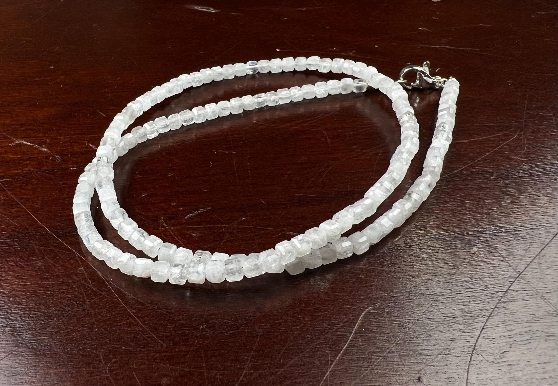 Natural Moonstone square Cube Silver white Necklace for Man and woman, minimalist chakra healing gift