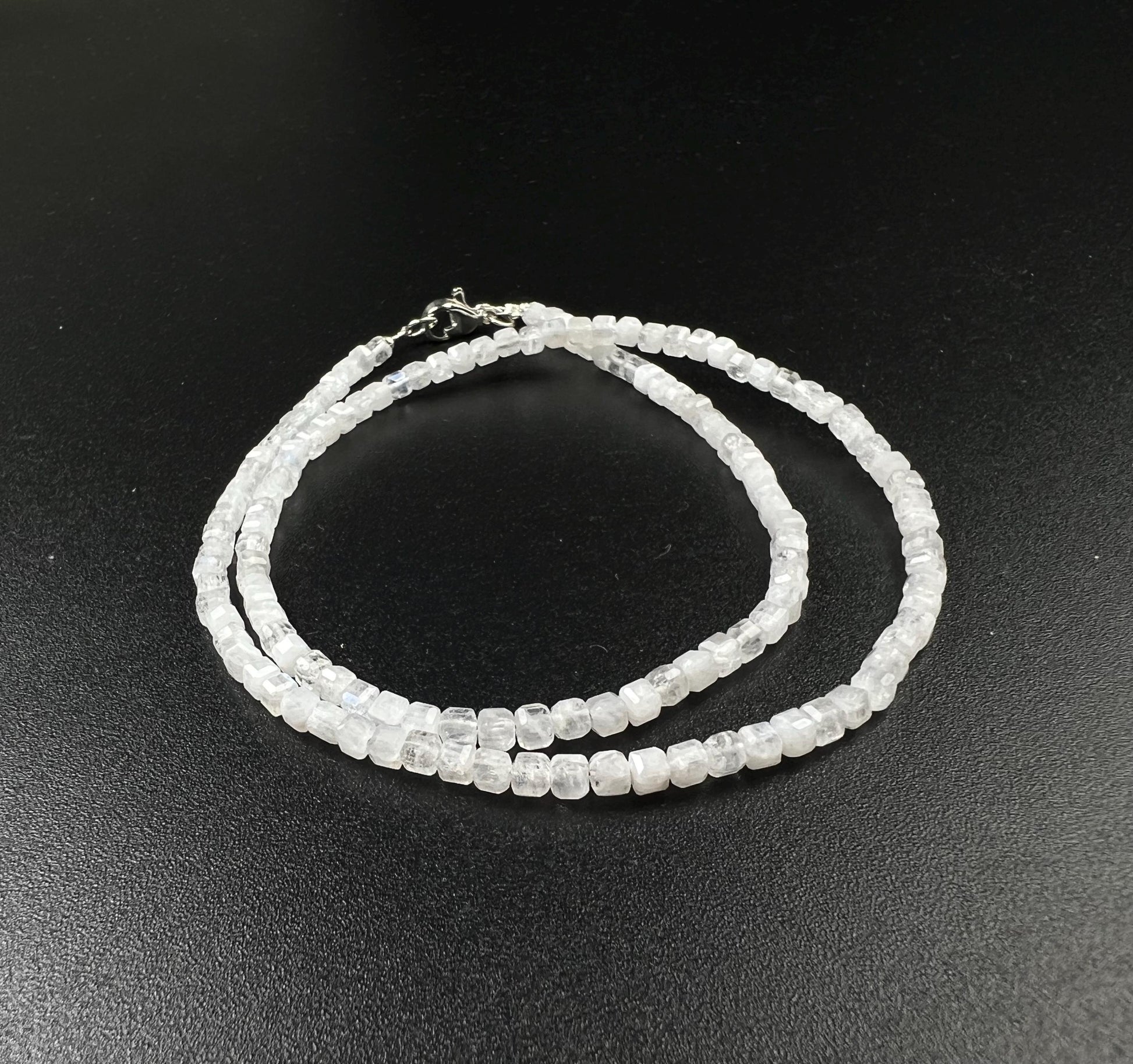 Natural Moonstone square Cube Silver white Necklace for Man and woman, minimalist chakra healing gift