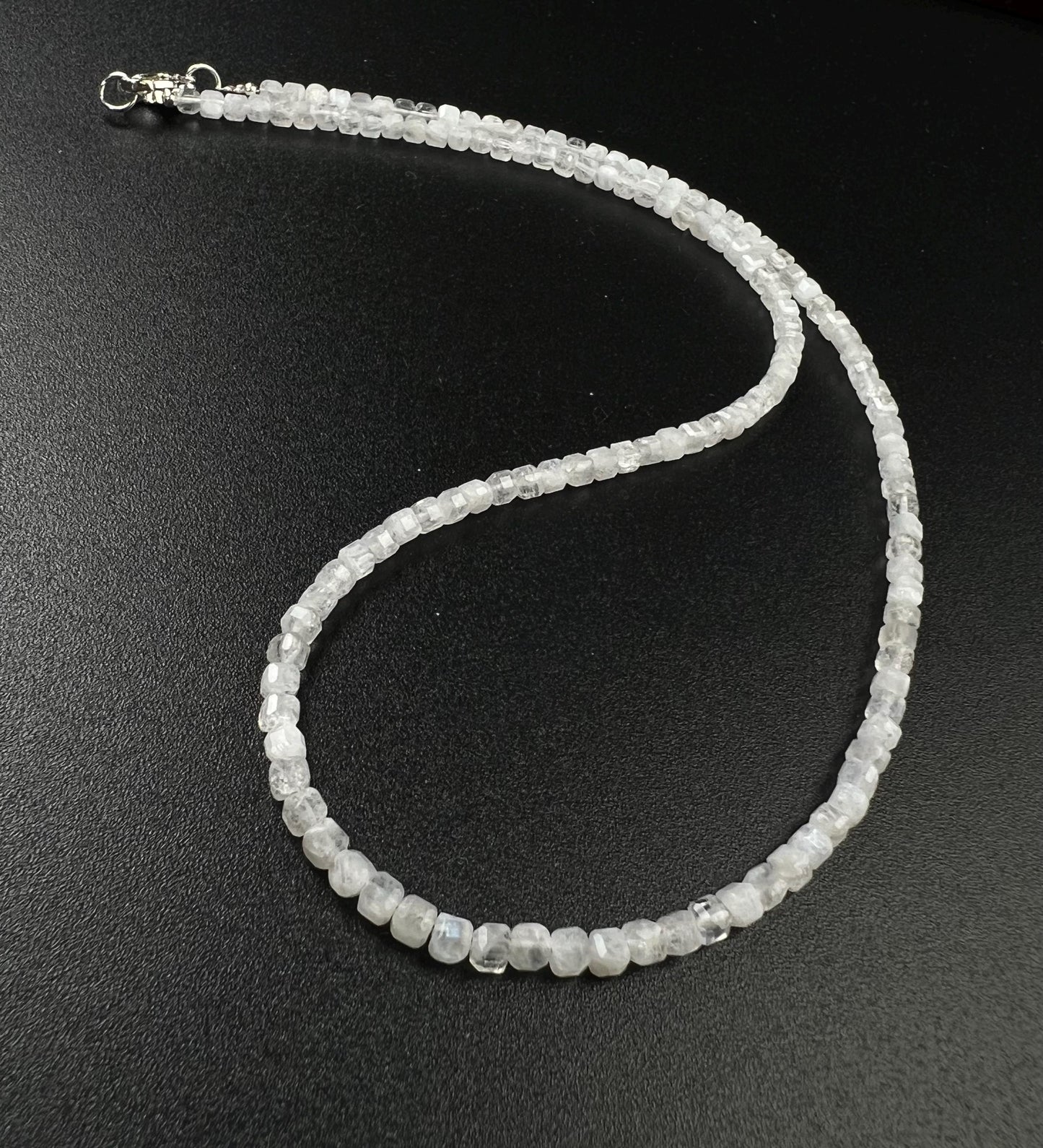 Natural Moonstone square Cube Silver white Necklace for Man and woman, minimalist chakra healing gift