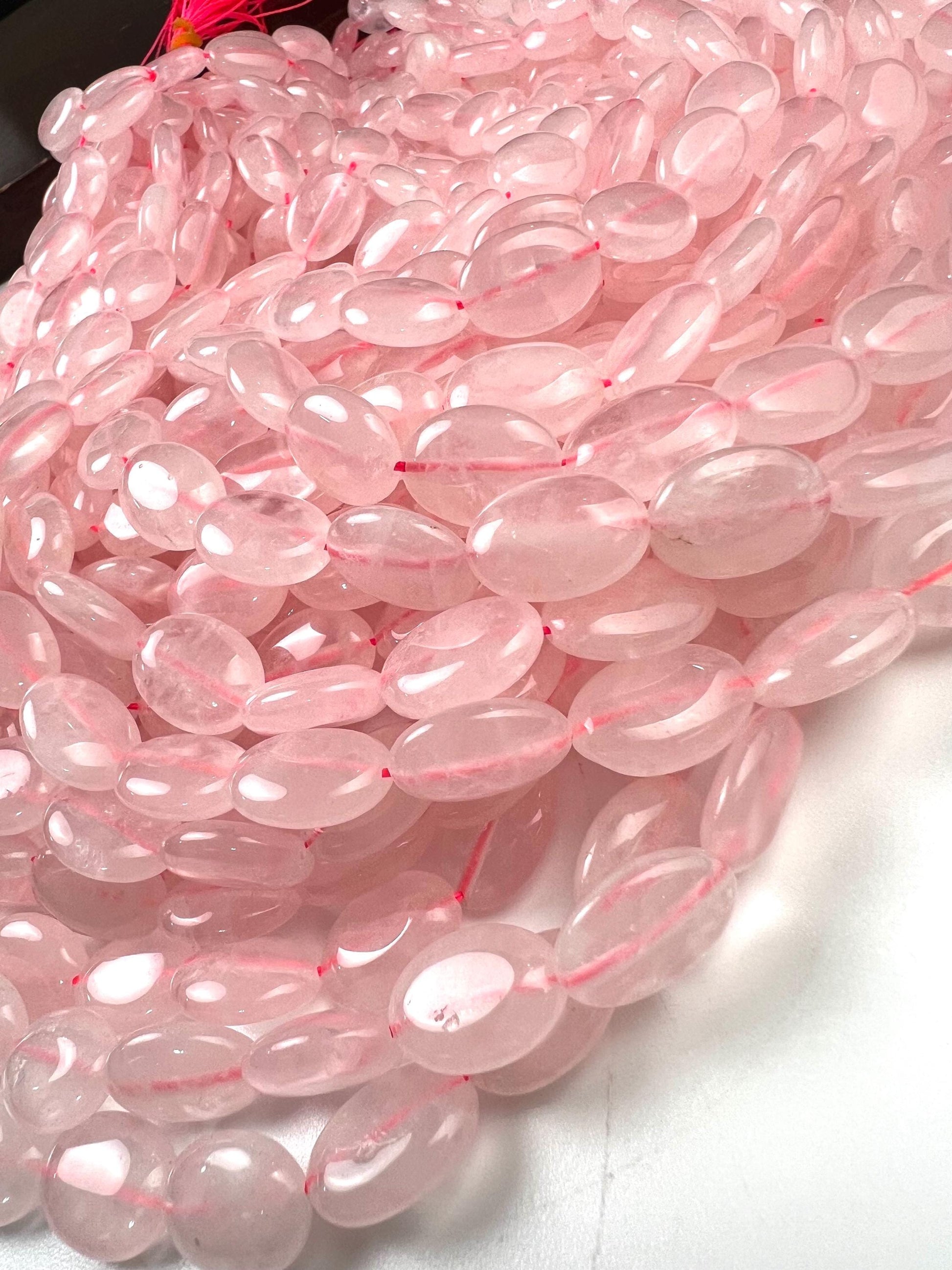Natural Rose Quartz Smooth oval 12x16mm beads for jewelry making 15” full strand