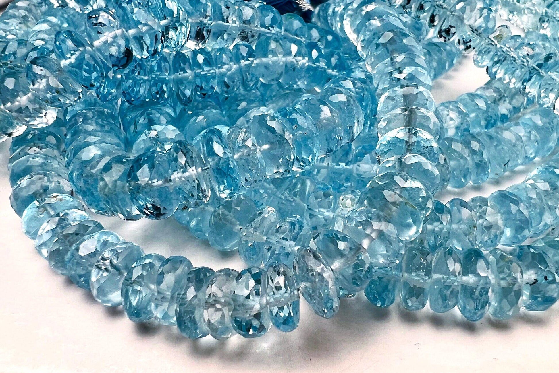 Natural Swiss Blue Topaz Faceted AAA+ Gem Quality Clear Rondelle Gemstone Jewelry Making Bead ,7-7.5mm, 7.5-8mm,8-8.5, 8.5-9mm, 9-9.5mm