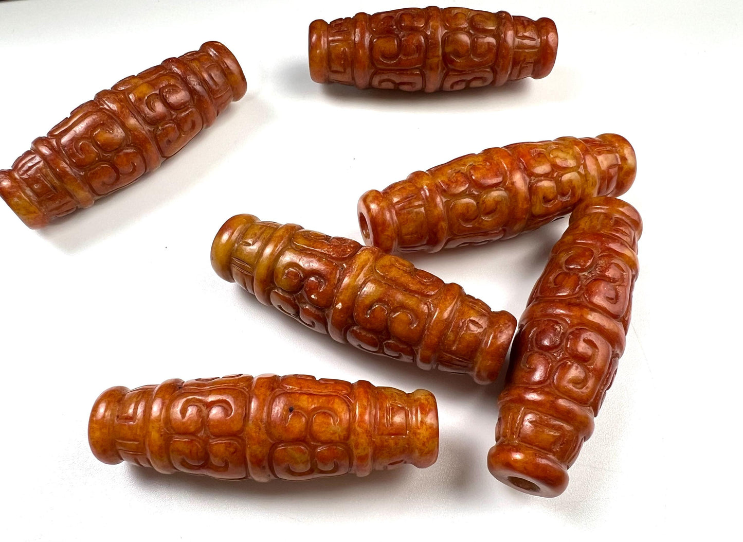 Vintage Natural Antique Tibetian jade Handcrafted Jadeite long bead pocket stone Mineral focal jewelry pendant piece Good Luck