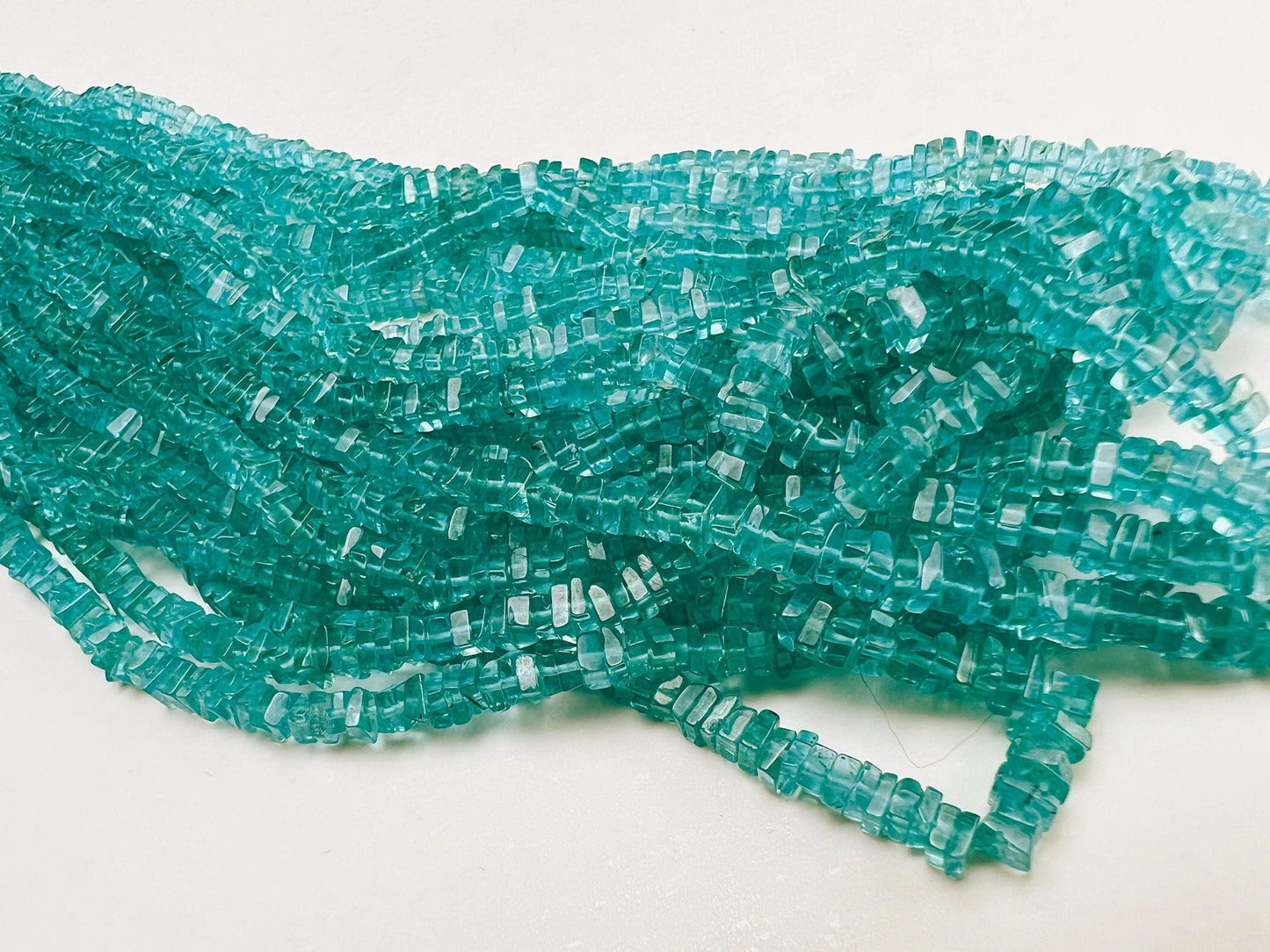Neon Blue Apatite 3-4mm Square Heishe washer Beads, 7.5”, 15”strand for Jewelry Making Natural Apatite Beads