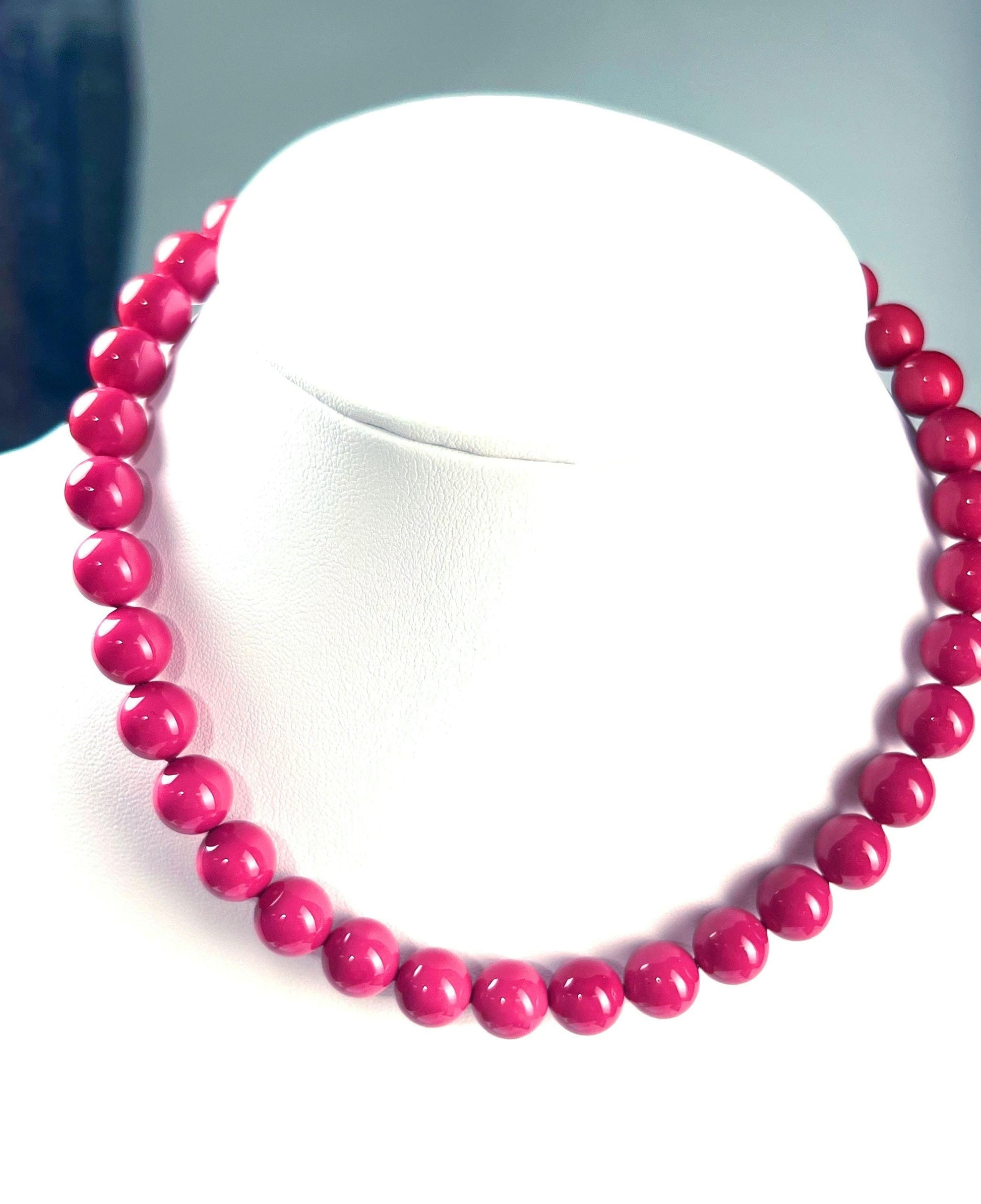 Hot Pink South SeaShell Pearl 10mm High Luster Statement Necklace ball Clasp, Valentine Bridal, party wear