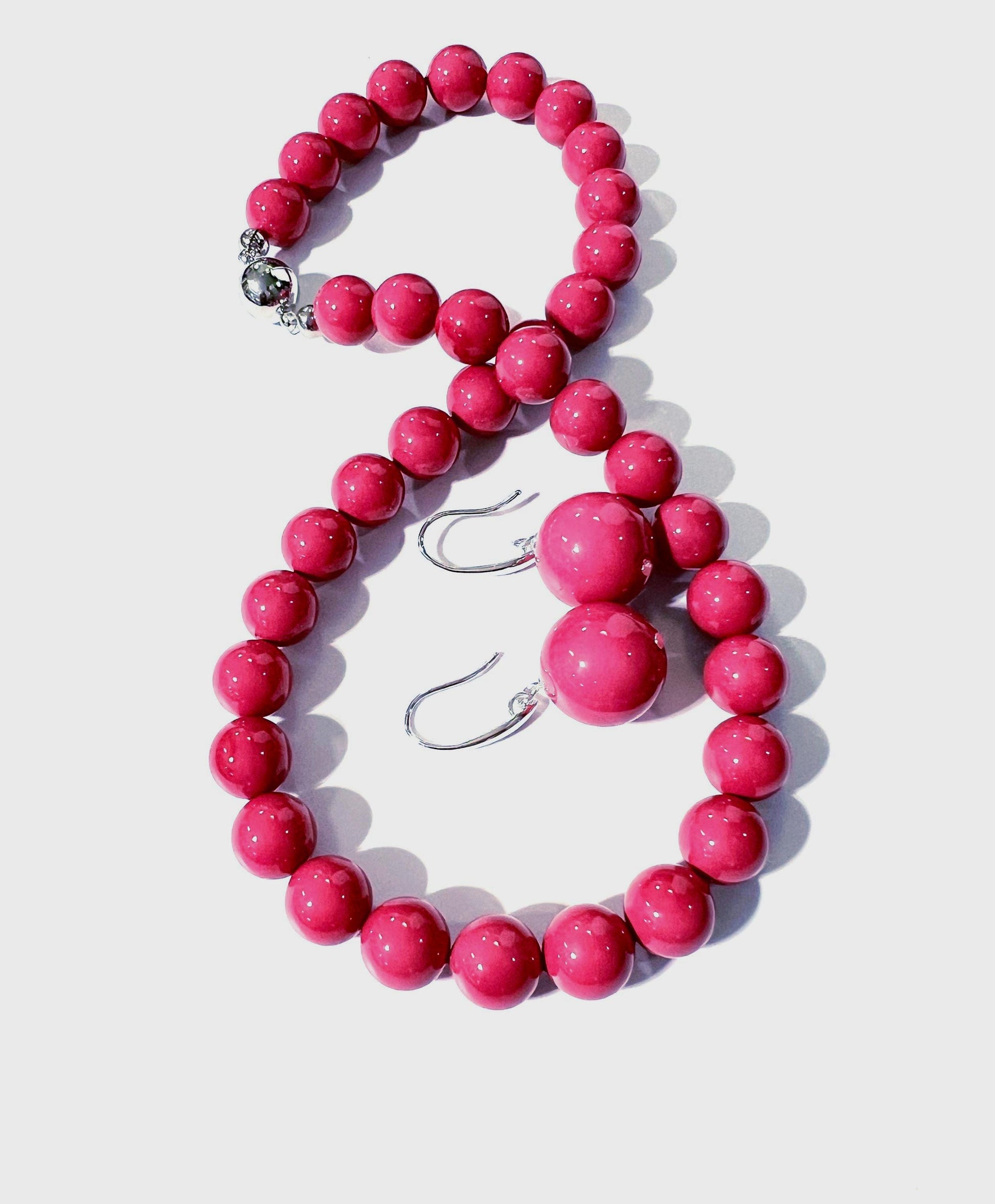 Hot Pink South SeaShell Pearl 10mm High Luster Statement Necklace ball Clasp, Valentine Bridal, party wear