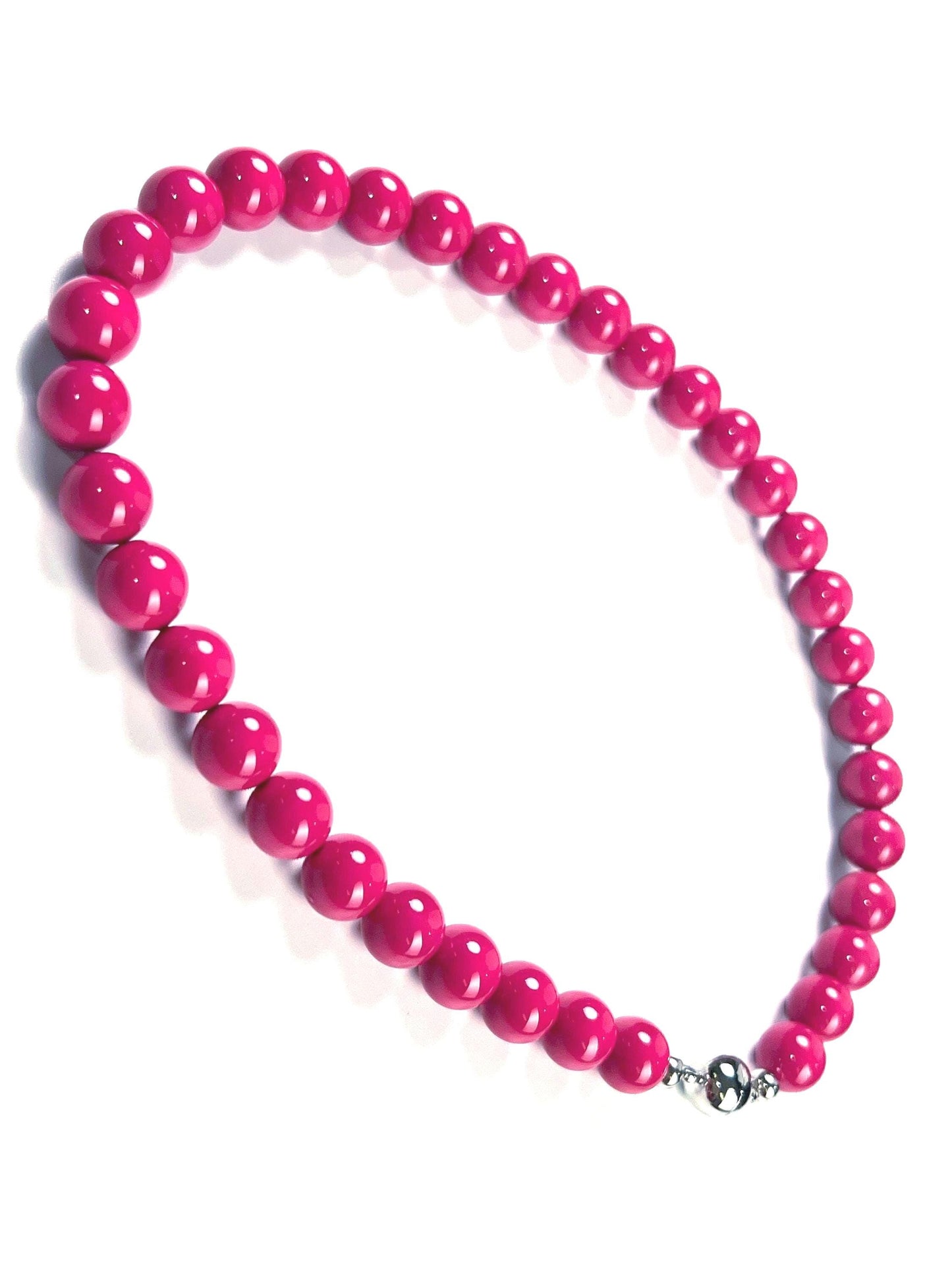Hot Pink South SeaShell Pearl 10mm High Luster Statement Necklace ball Clasp, Valentine Bridal, party wear
