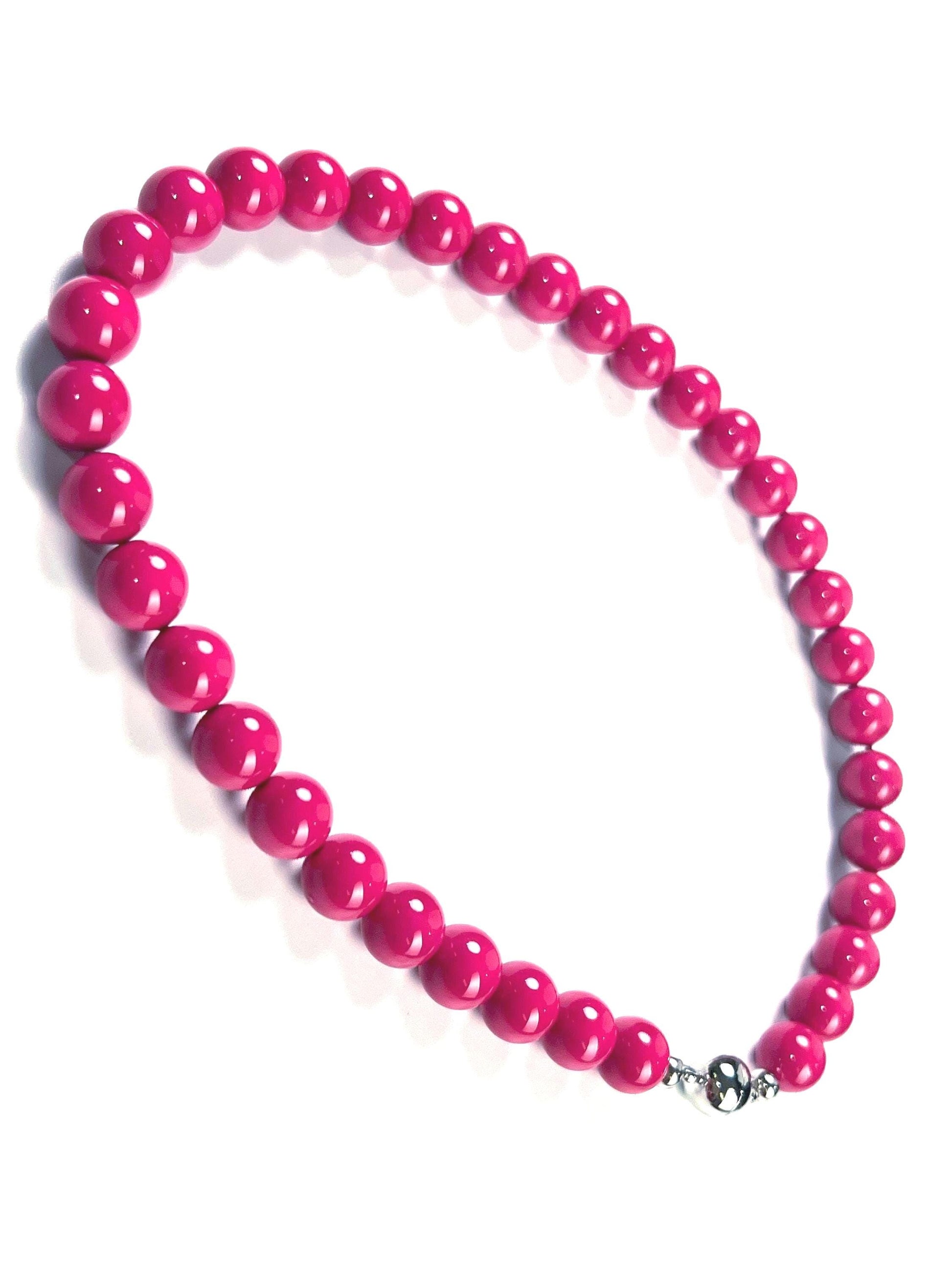 Hot Pink South SeaShell Pearl 10mm High Luster Statement Necklace ball Clasp, Valentine Bridal, party wear