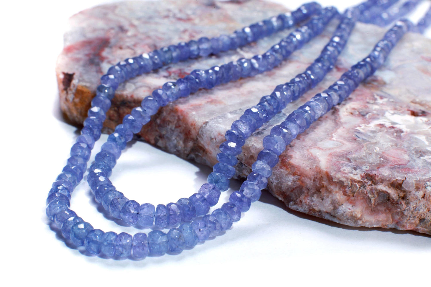 Natural Tanzanite Faceted Rondelle 3.5-5mm Beads 2 Stranded Adjustable Threaded 16" Necklace, 6 Line with Lobster Clasp, 2" Extension, AAA+