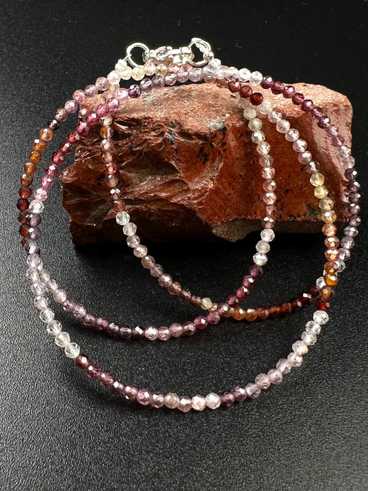 Natural Multi Spinel 2mm micro faceted AAA quality beaded handmade gemstone Necklace.