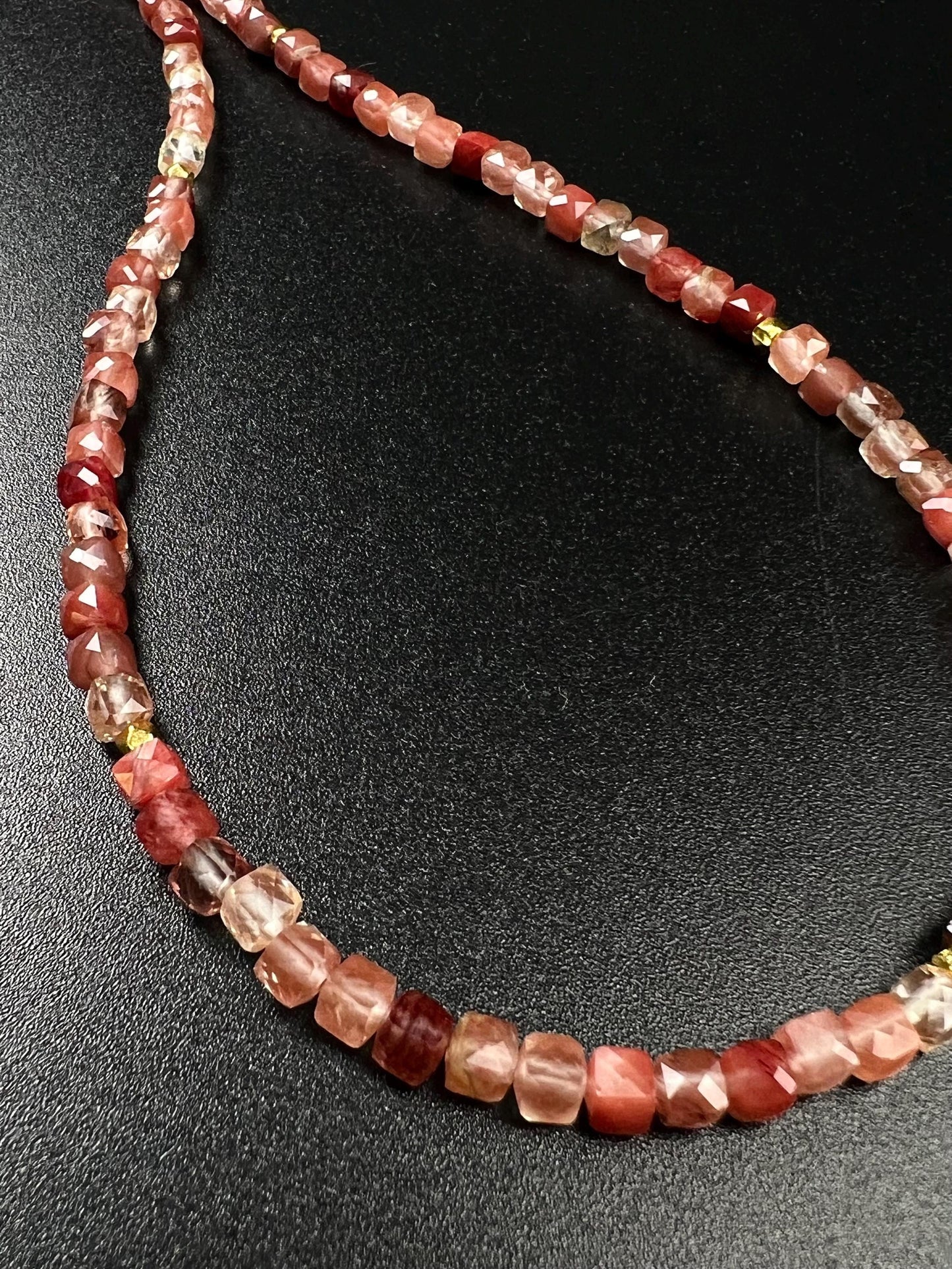 Natural Andesine Ombre peach 4 Faceted Square Cube shape gold vermeil Necklace Energy Chakra Yoga Gift.