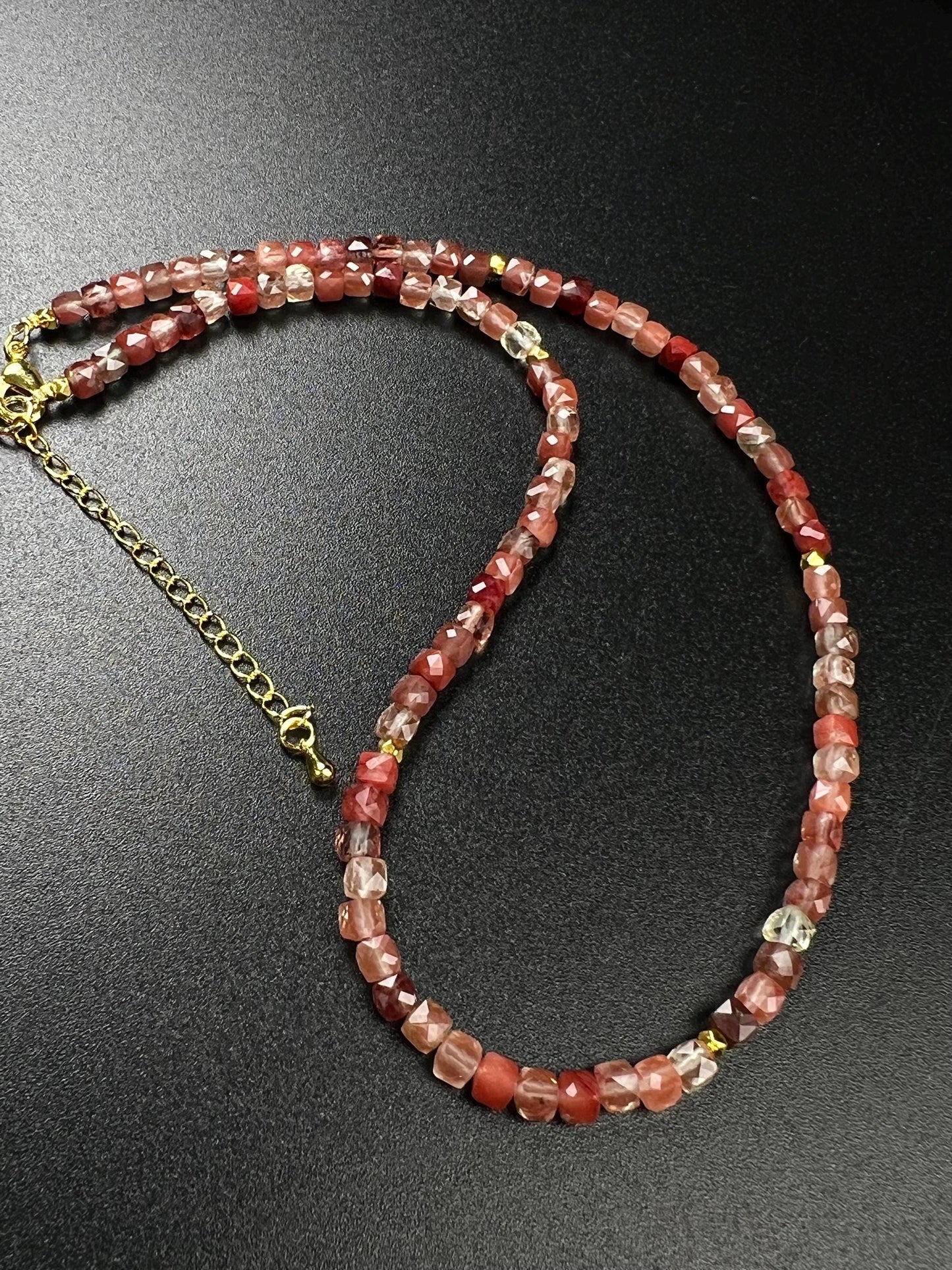 Natural Andesine Ombre peach 4 Faceted Square Cube shape gold vermeil Necklace Energy Chakra Yoga Gift.