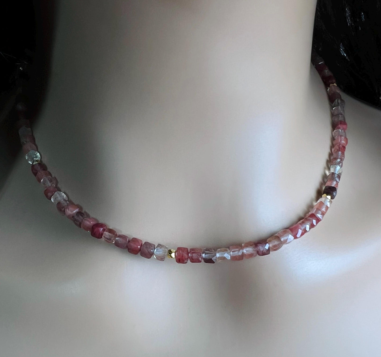 Natural Andesine Ombre peach 4 Faceted Square Cube shape gold vermeil Necklace Energy Chakra Yoga Gift.