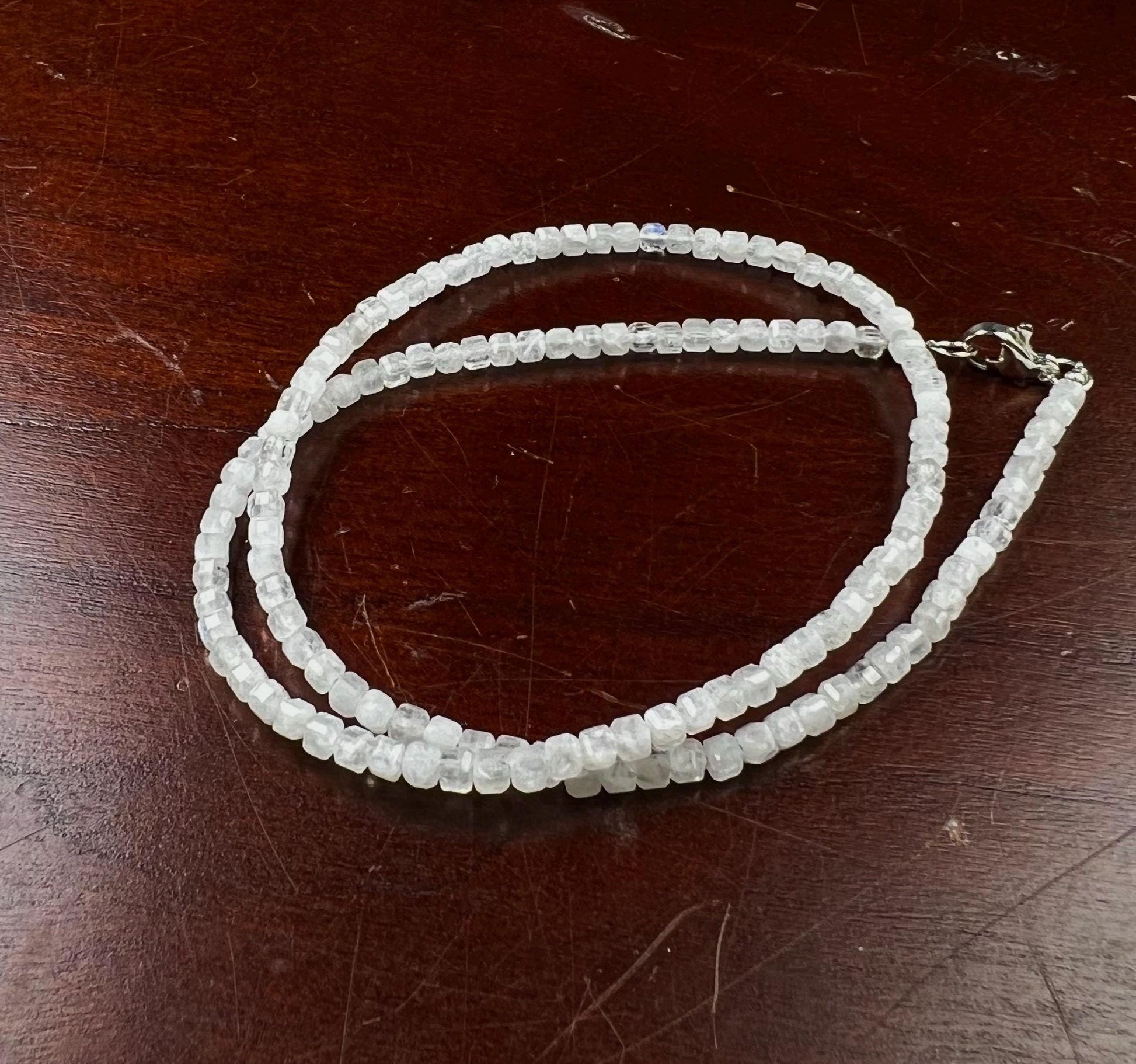 Natural Moonstone square Cube Silver white Necklace for Man and woman, minimalist chakra healing gift