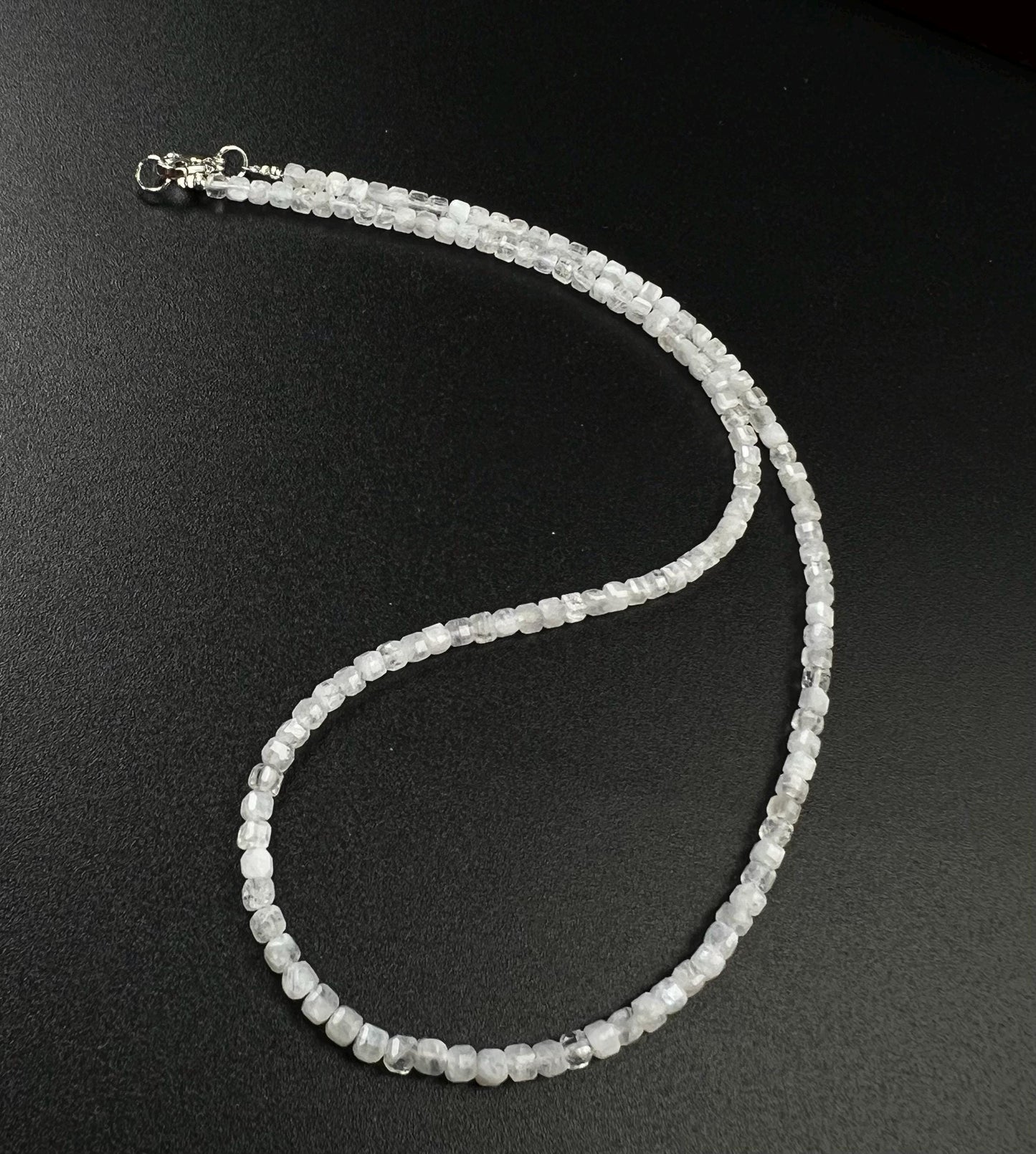 Natural Moonstone square Cube Silver white Necklace for Man and woman, minimalist chakra healing gift