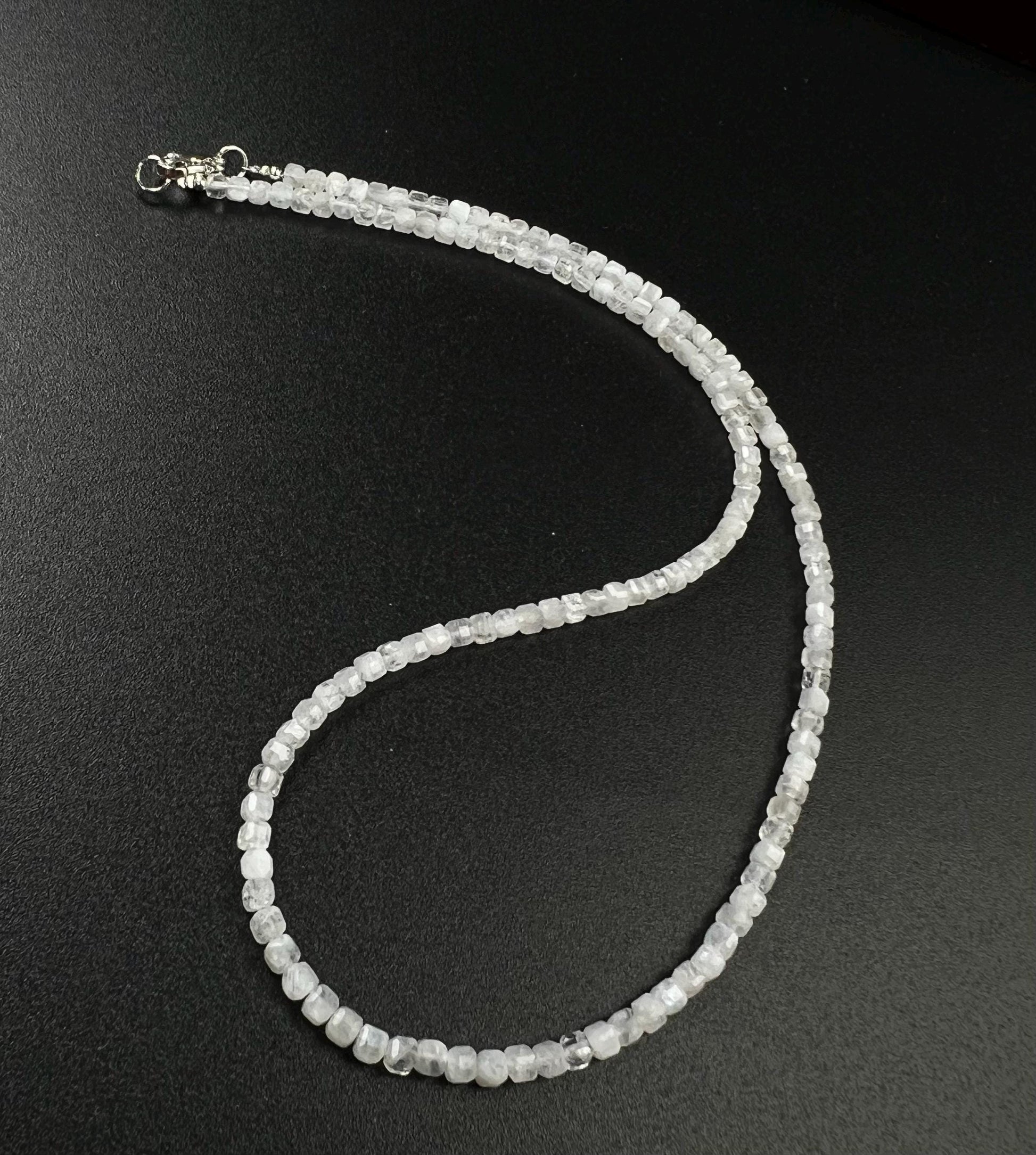 Natural Moonstone square Cube Silver white Necklace for Man and woman, minimalist chakra healing gift