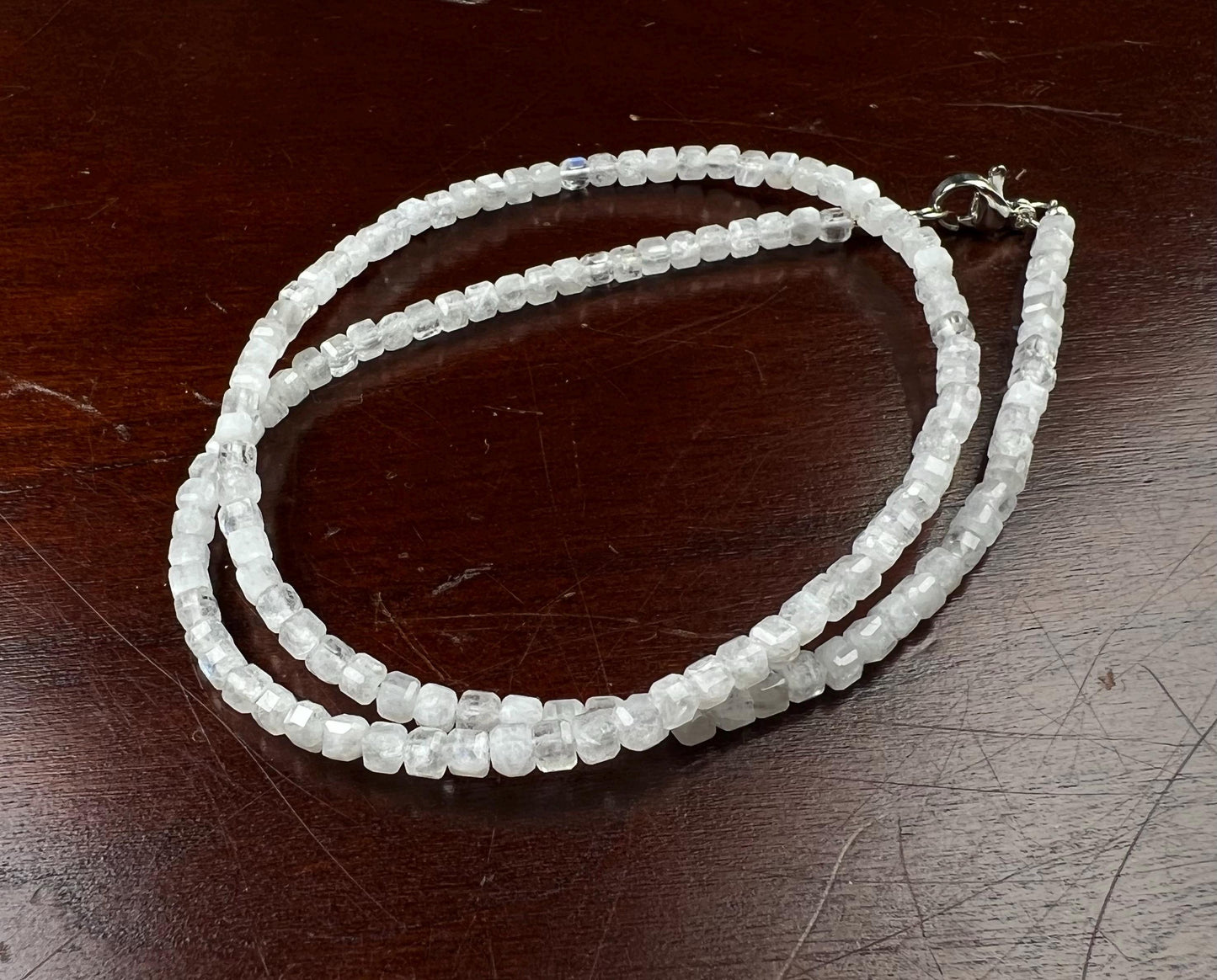 Natural Moonstone square Cube Silver white Necklace for Man and woman, minimalist chakra healing gift