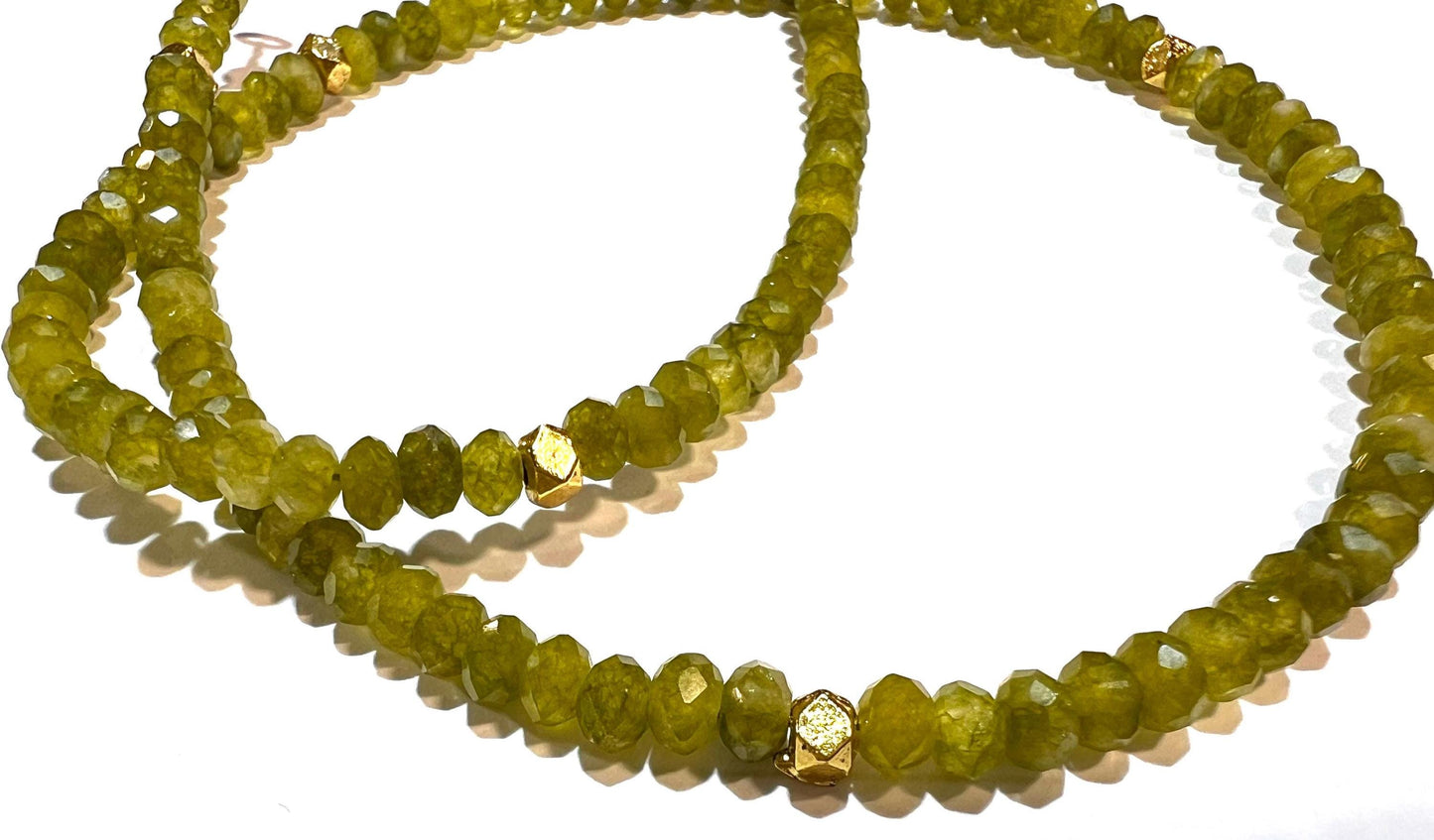 Natural Serpentine Olive Jade 4mm faceted Gold spacer handmade olivine necklace Gift Olive green chakra energy