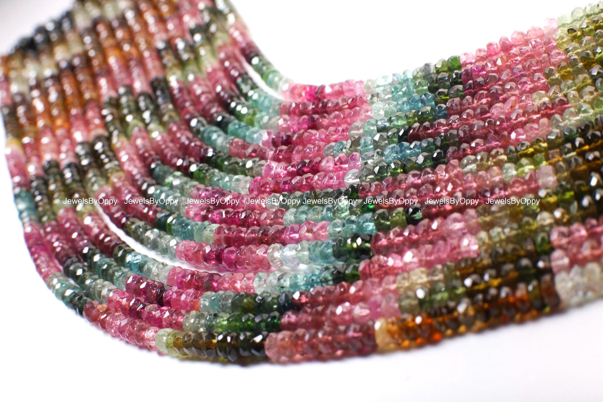 Natural Watermelon Tourmaline 4-5.5mm Rondelle, AAA Quality Faceted Micro Diamond Cut Tourmaline Rondelle, Jewelry Making Beads 13" St