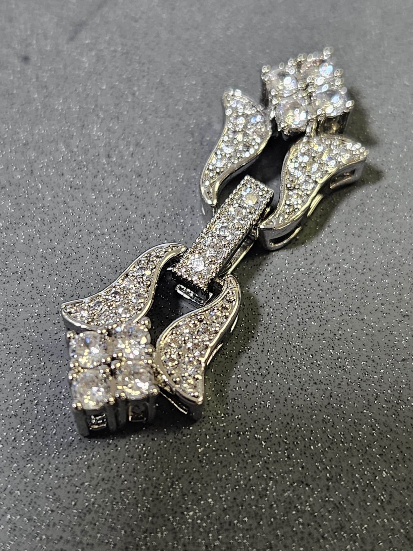 Cubic zirconia cz micro pave 1-6 loop diamond style 12×35mm rhodium Sterling Silver, Vermeil fancy clasp,pearl high end jewelery clasp.