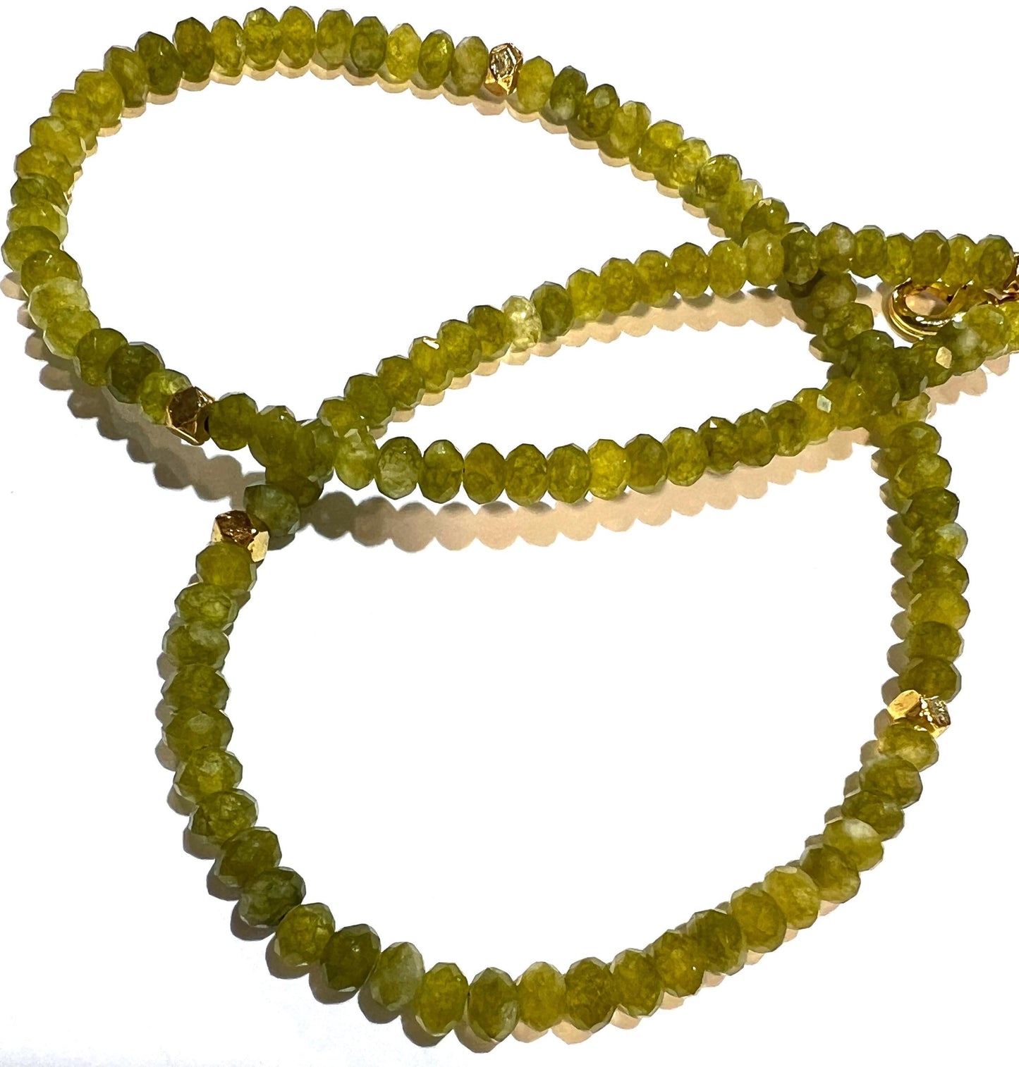 Natural Serpentine Olive Jade 4mm faceted Gold spacer handmade olivine necklace Gift Olive green chakra energy