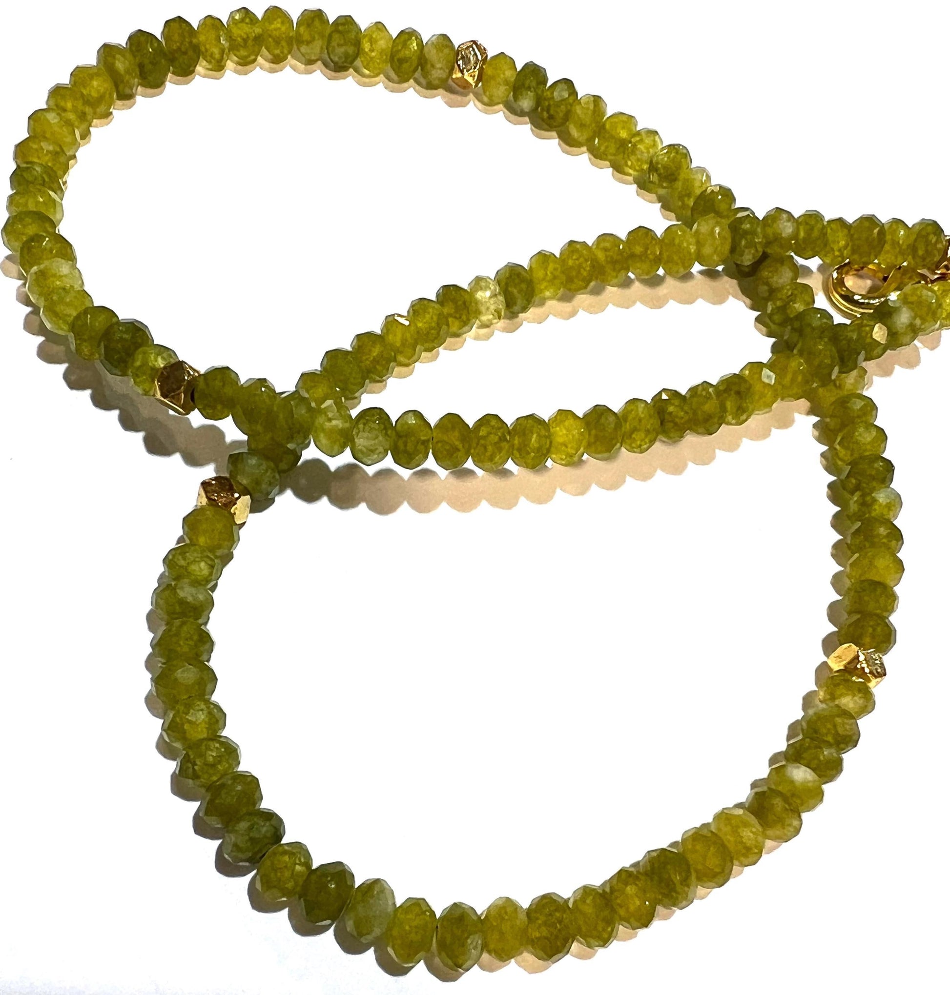 Natural Serpentine Olive Jade 4mm faceted Gold spacer handmade olivine necklace Gift Olive green chakra energy